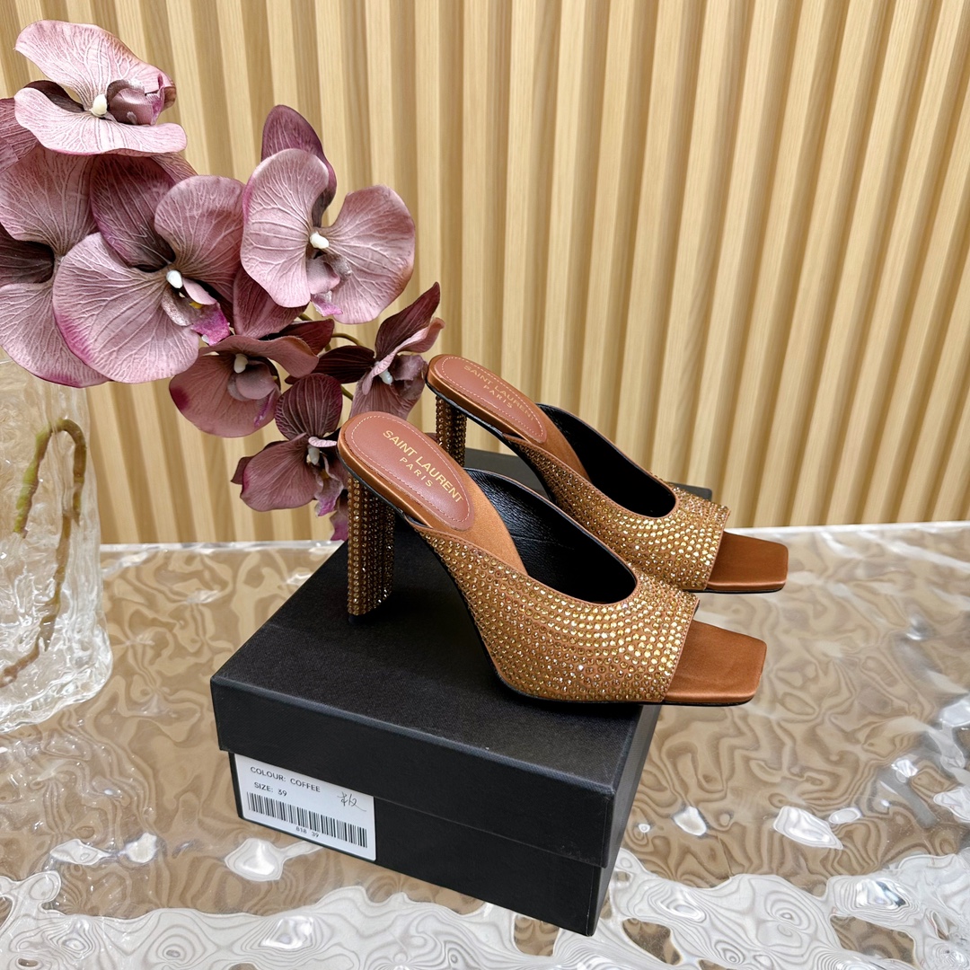 Bagsaaa Y51 Sept Mules In Satin Crepe And Rhinestones Brown 11 CM