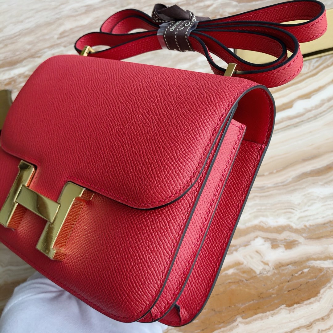 Bagsaaa H**me5 Constance Bag In Red & Gold Hardware - 19cm