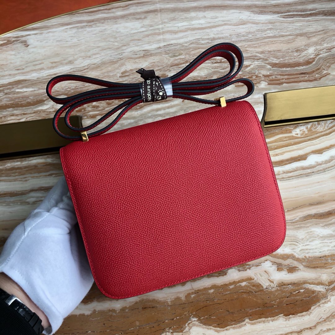 Bagsaaa H**me5 Constance Bag In Red & Gold Hardware - 19cm