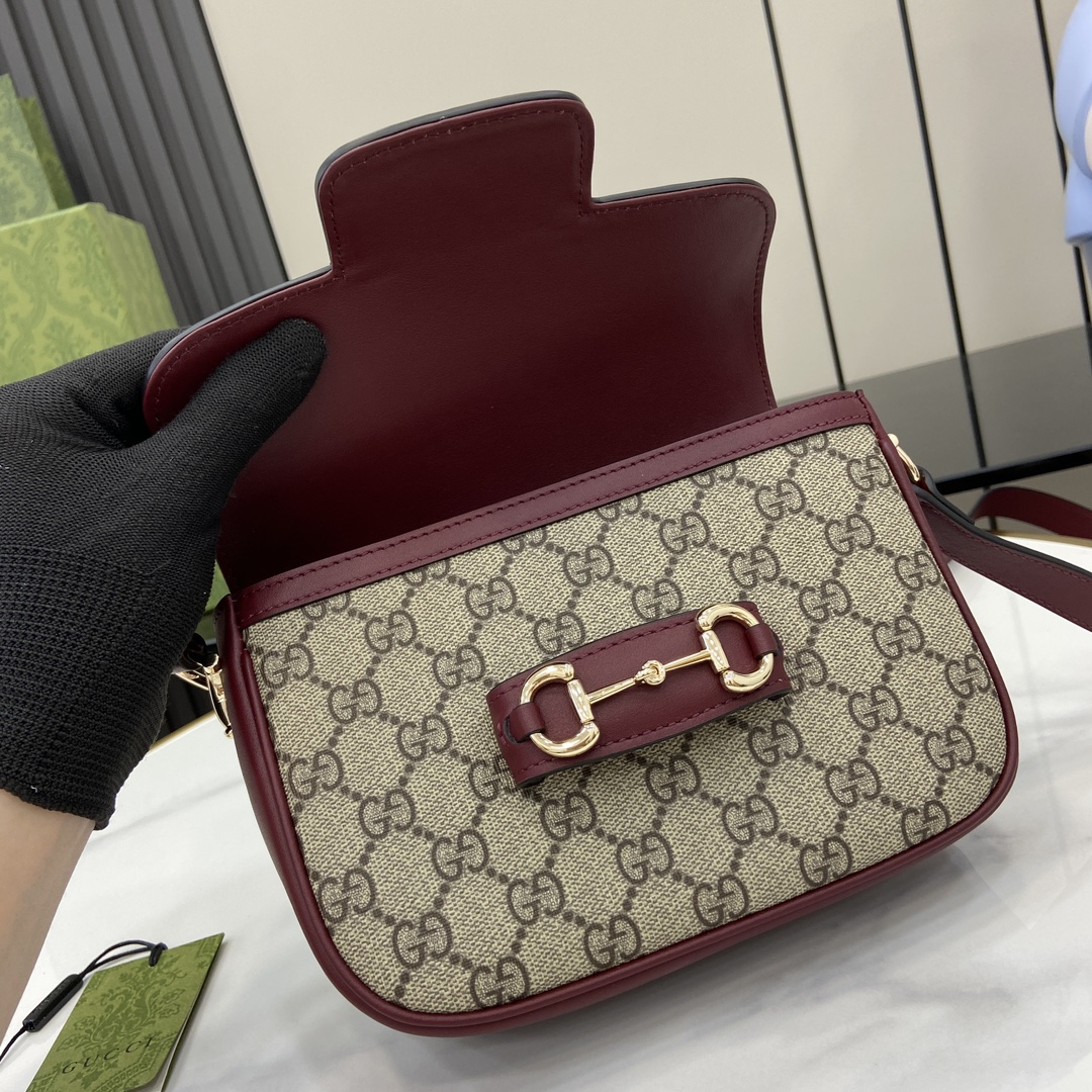 Bagsaaa Gvc*1 Horsebit 1955 mini shoulder bag 815205 Beige & Red - 20 x 14.5 x 5 cm