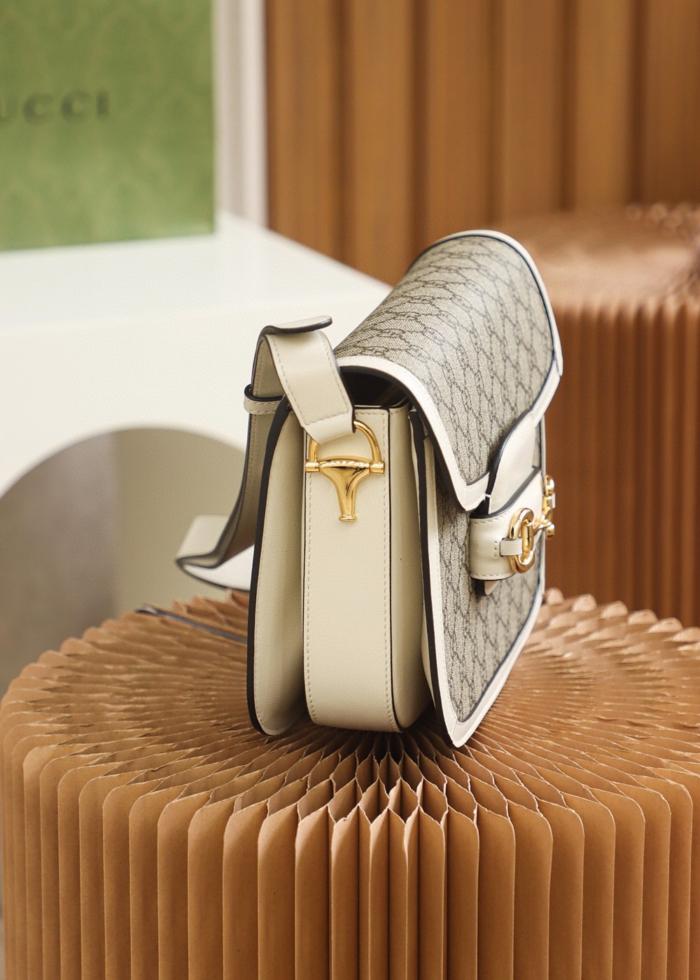 Bagsaaa Gvc*1 Horsebit 1955 small shoulder bag 602204 white & beige - 25 x 18 x 8 cm