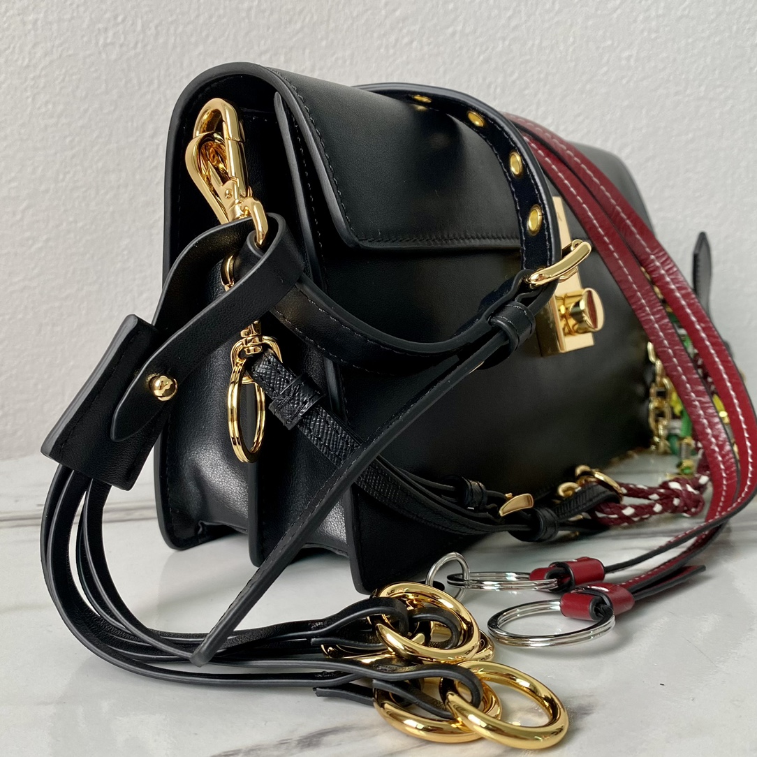 Bagsaaa Pra*a Soft Sound small leather shoulder bag with charms black - 24x13.5x6cm