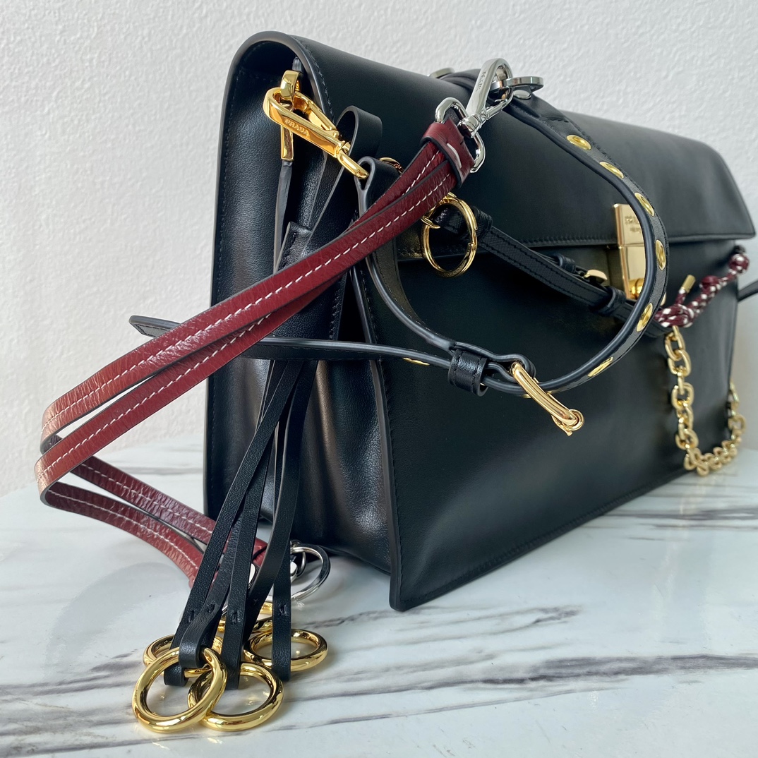 Bagsaaa Pra*a Soft Sound large leather shoulder bag with charms black - 35x19.5x10.5cm