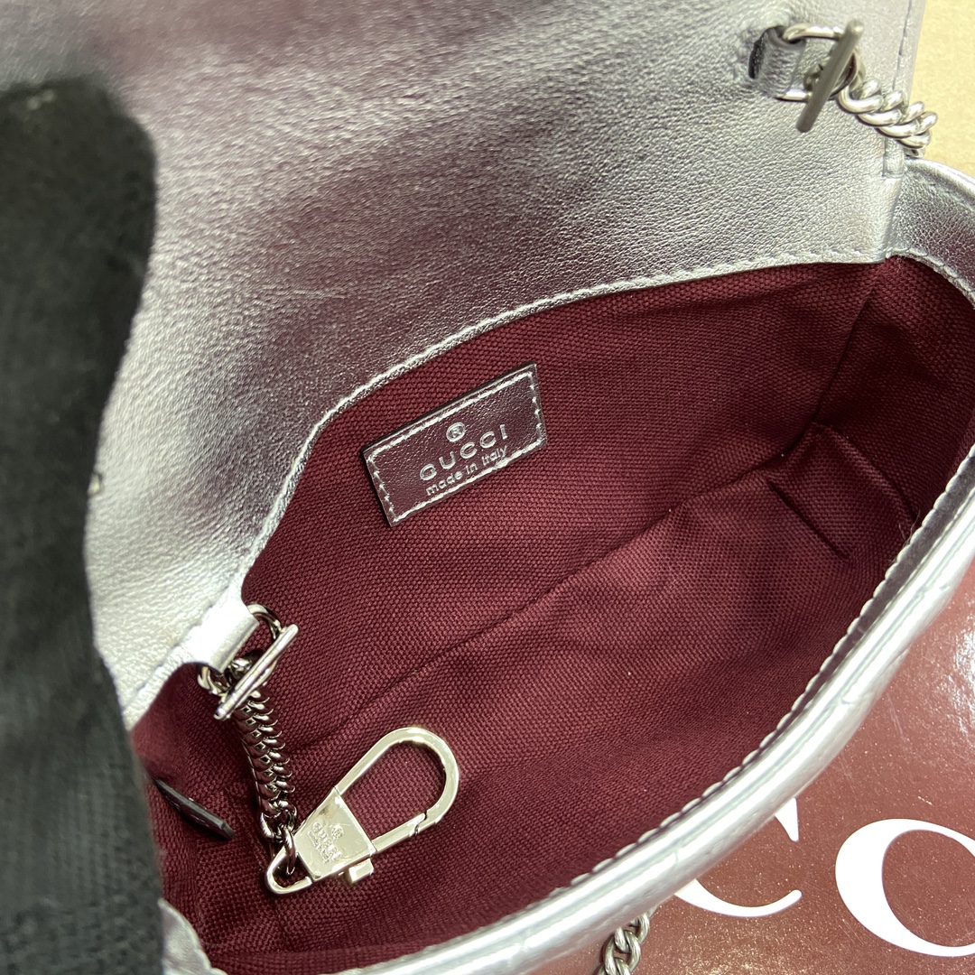 Bagsaaa Gvc*1 GG Marmont S*per Mini Bag 476433 Silver - 16.5x10x4.5cm