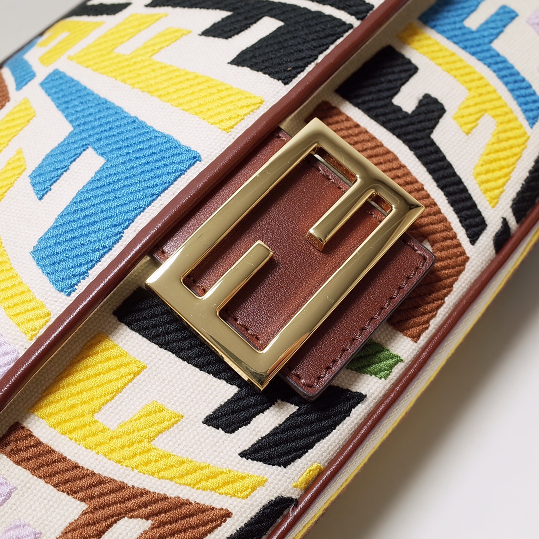 Bagsaaa F**di Baguette Vertigo Canvas Bag With Multicolor Logo - 27*6*15cm