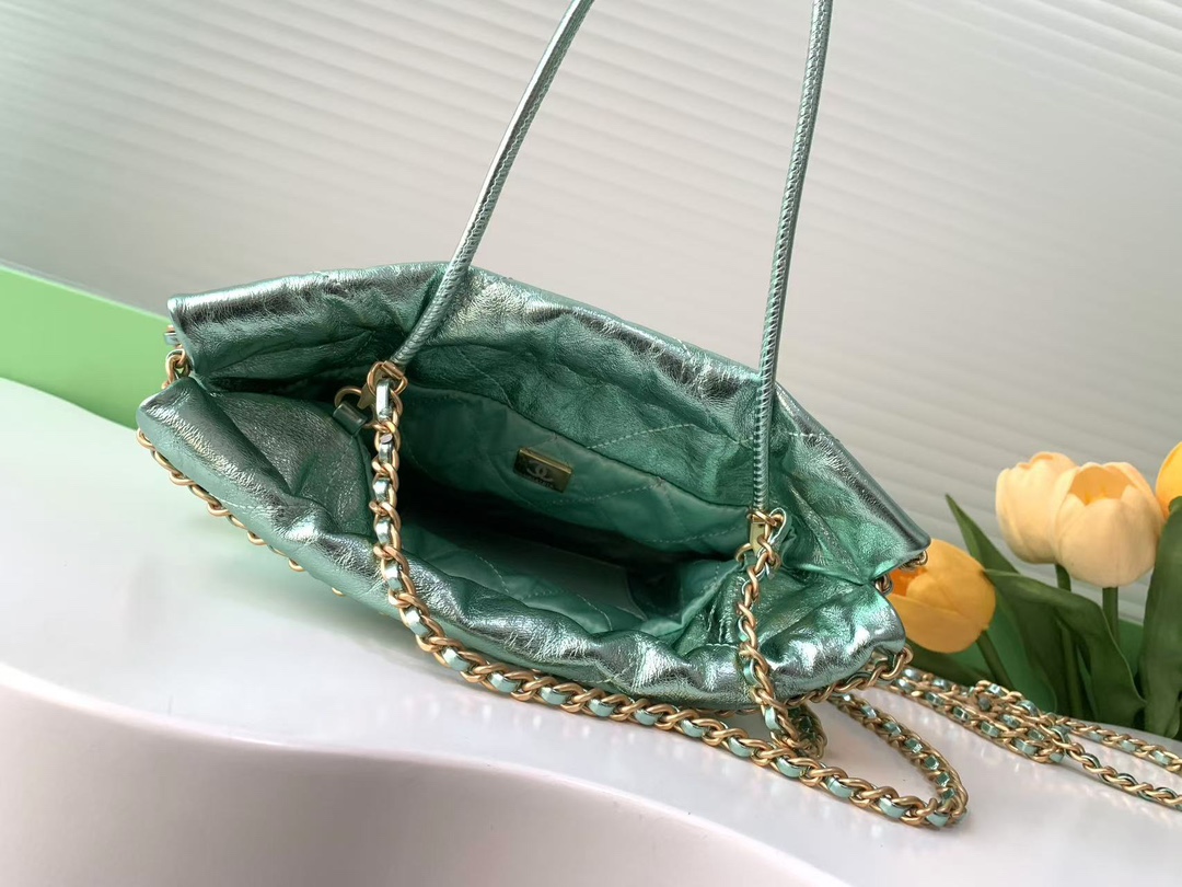 Bagsaaa Ch**el 22 Mini Handbag Metallic Green AS3980 - 20 × 19 × 6 cm