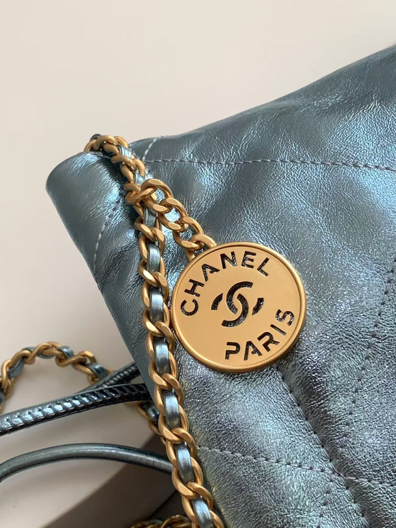Bagsaaa Ch**el 22 Mini Handbag Metallic Blue AS3980 - 20 × 19 × 6 cm