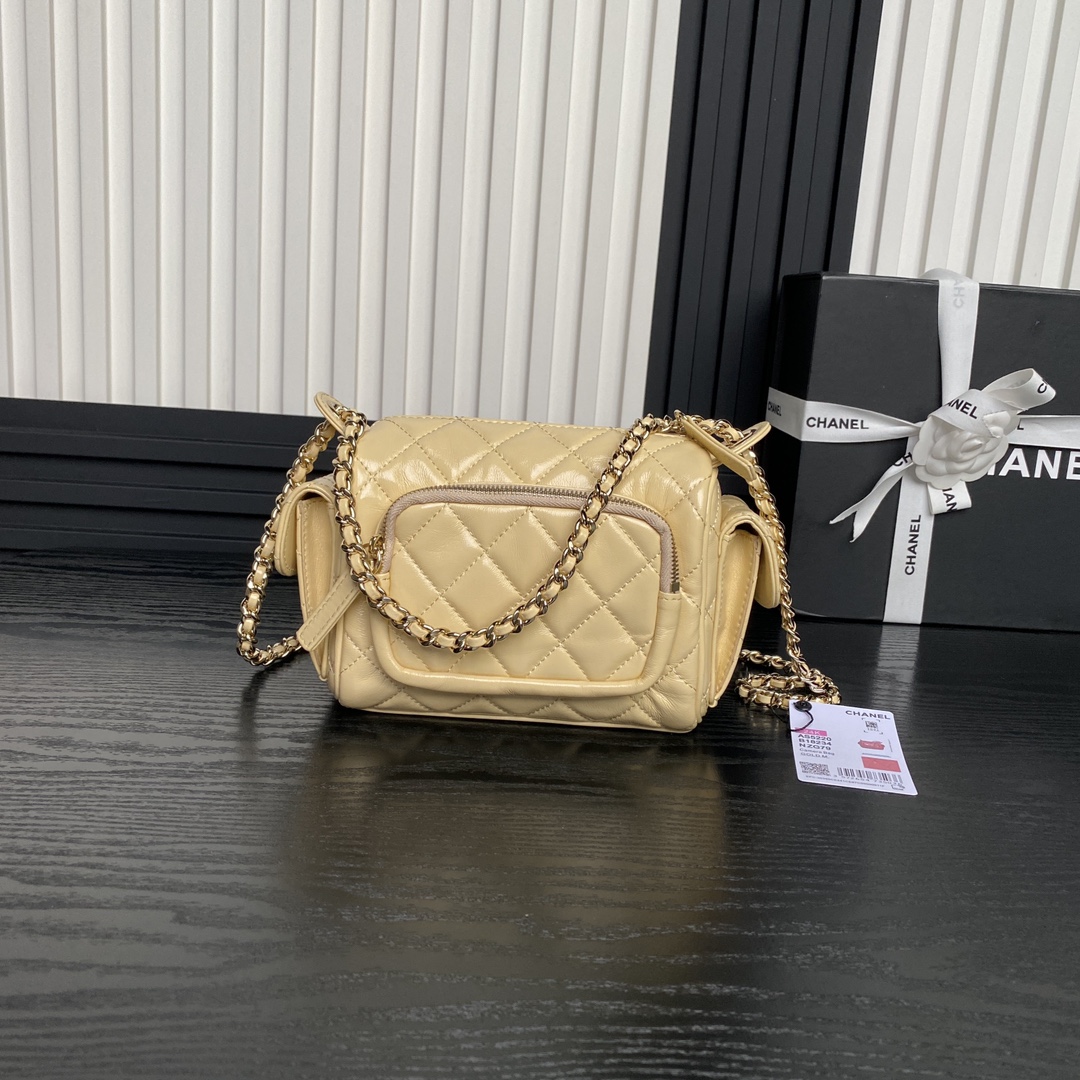 Bagsaaa Ch**el Small Camera Case AS5220 Beige - 13 x 23 x 15cm