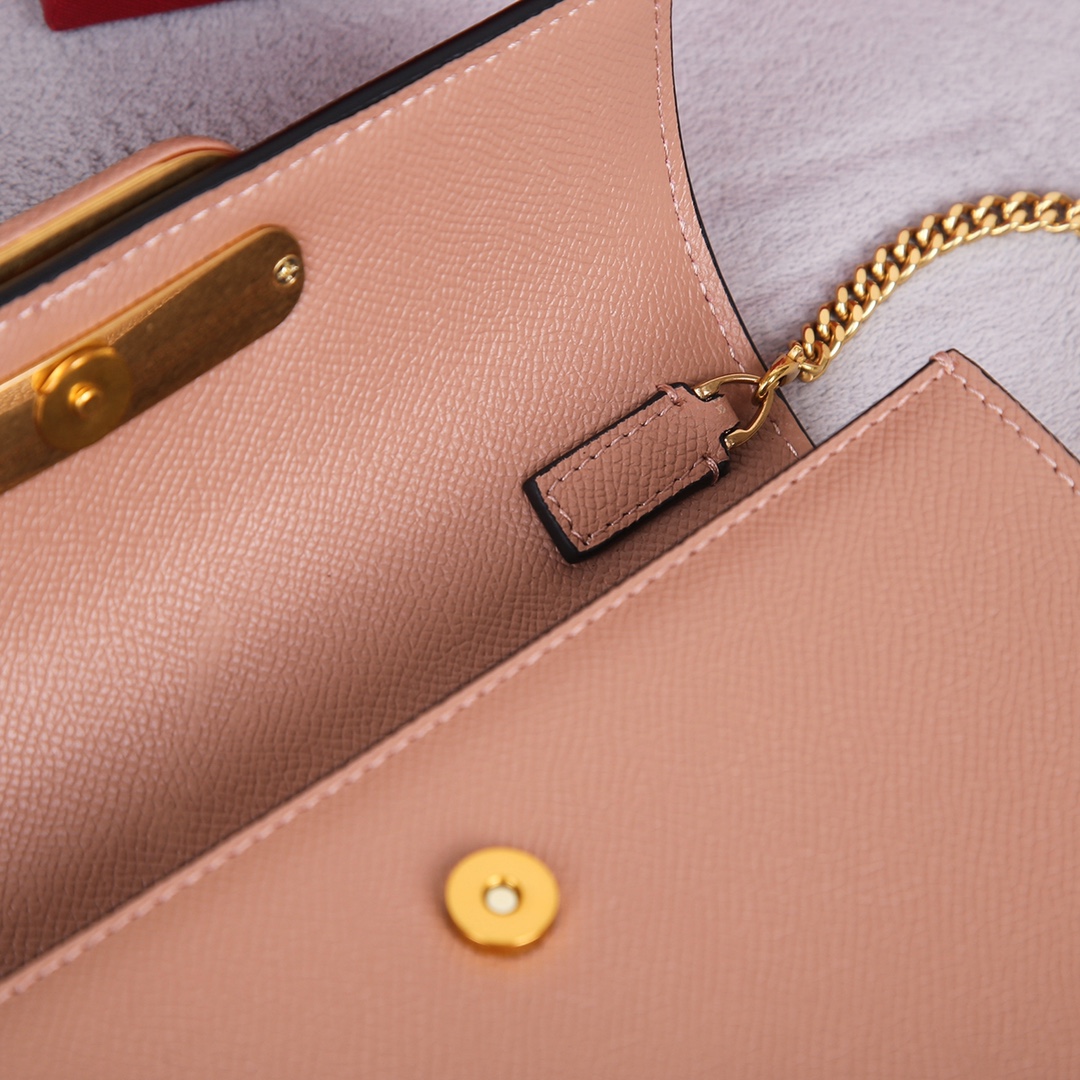 Bagsaaa Vlogo Signature Grainy Calfskin Wallet With Chain Rose Cannelle - 20cm