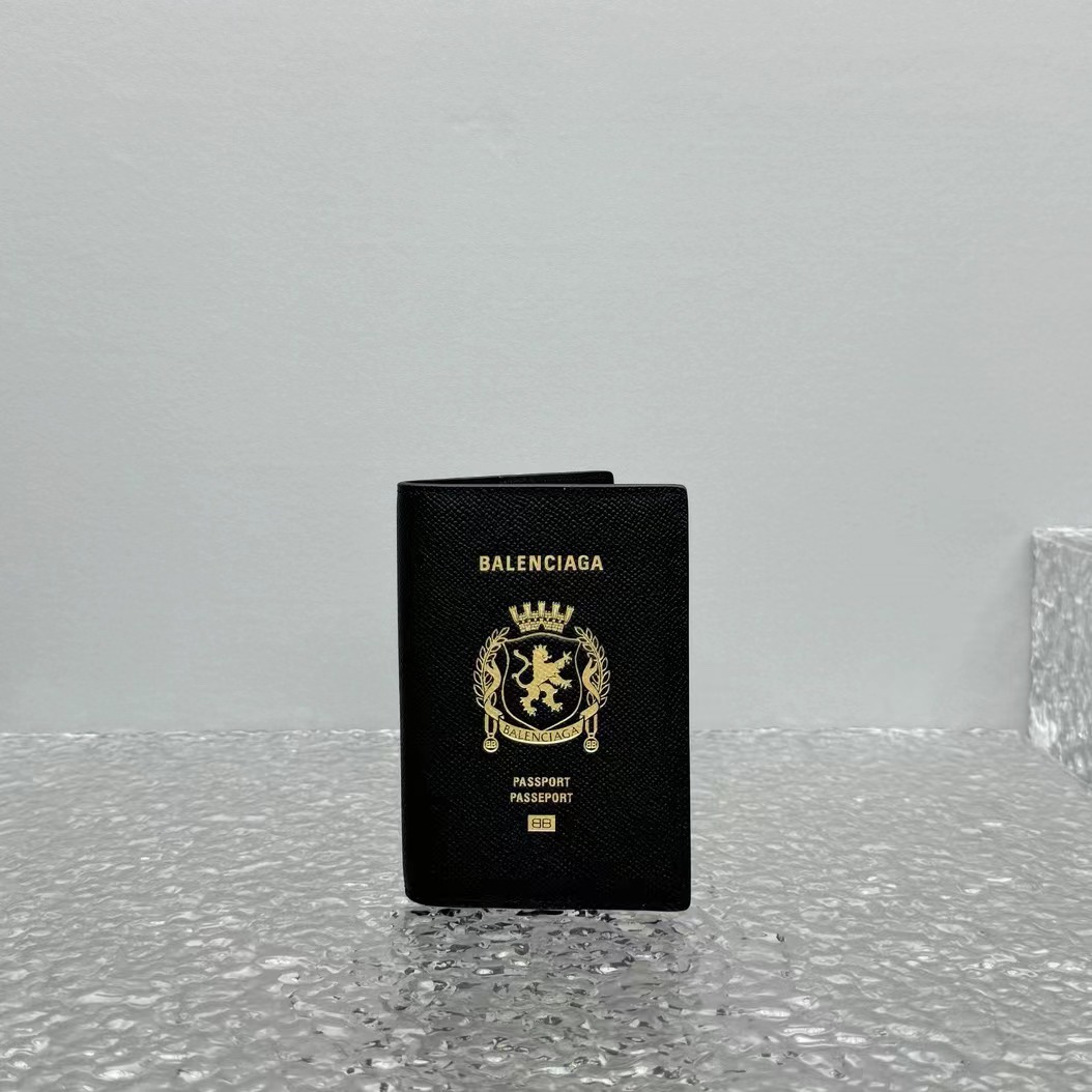 Bagsaaa Ba1en*iaga Passport Holder in black semi matte soft textured calfskin - 14cm