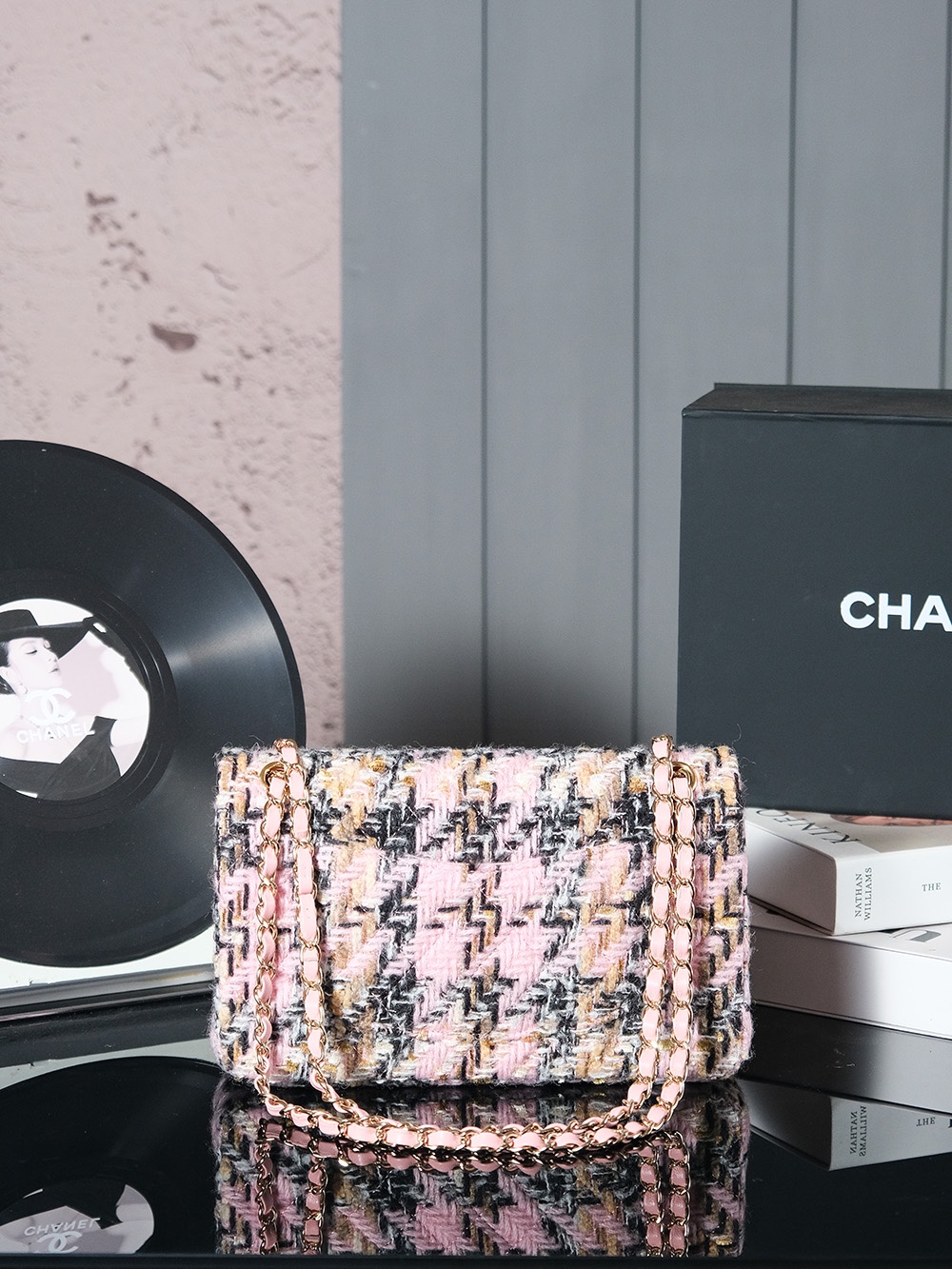 Bagsaaa Ch**el Classic 11.12 Handbag A01112 Pink Wool Tweed - 25.5cm