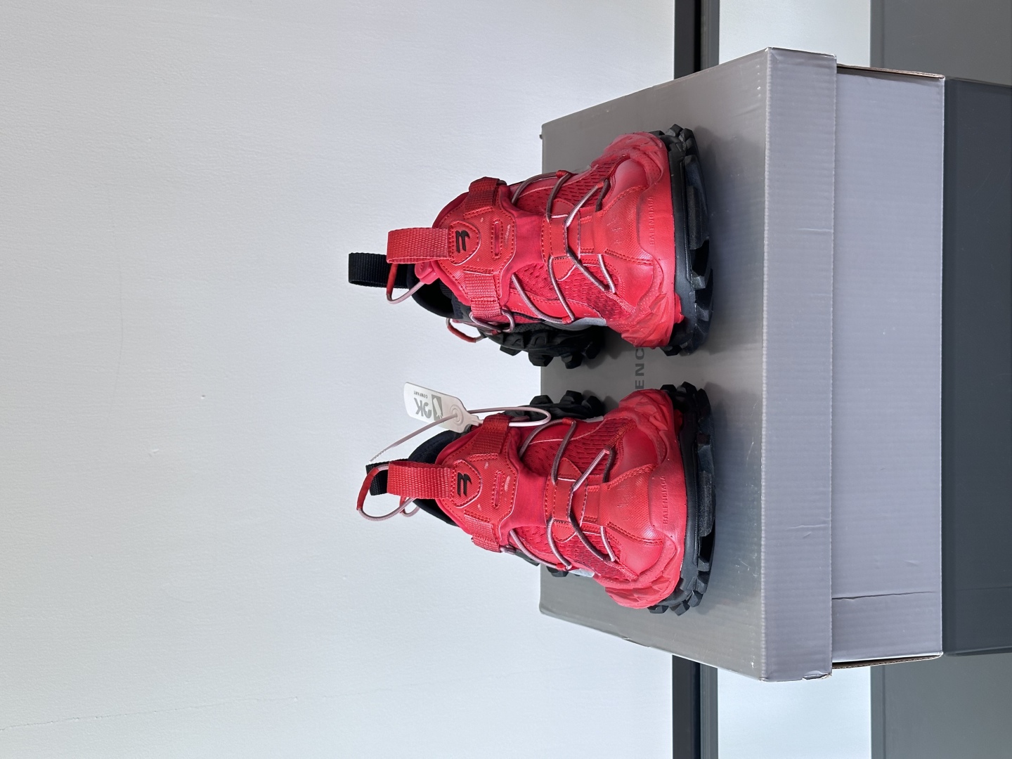 Bagsaaa Ba1en*iaga Hike Sneaker in red and black mesh 