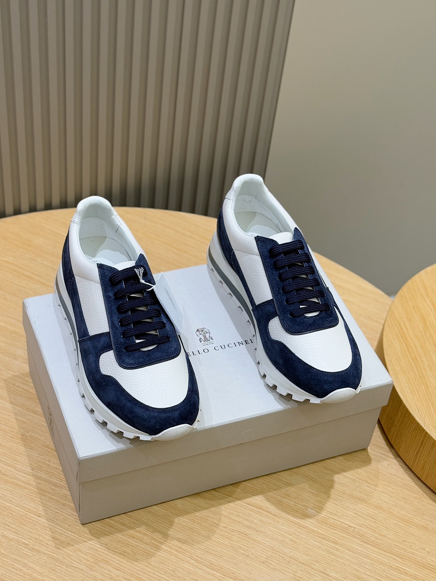 Bagsaaa Brunello Cucinelli Washed suede and calfskin runners blue