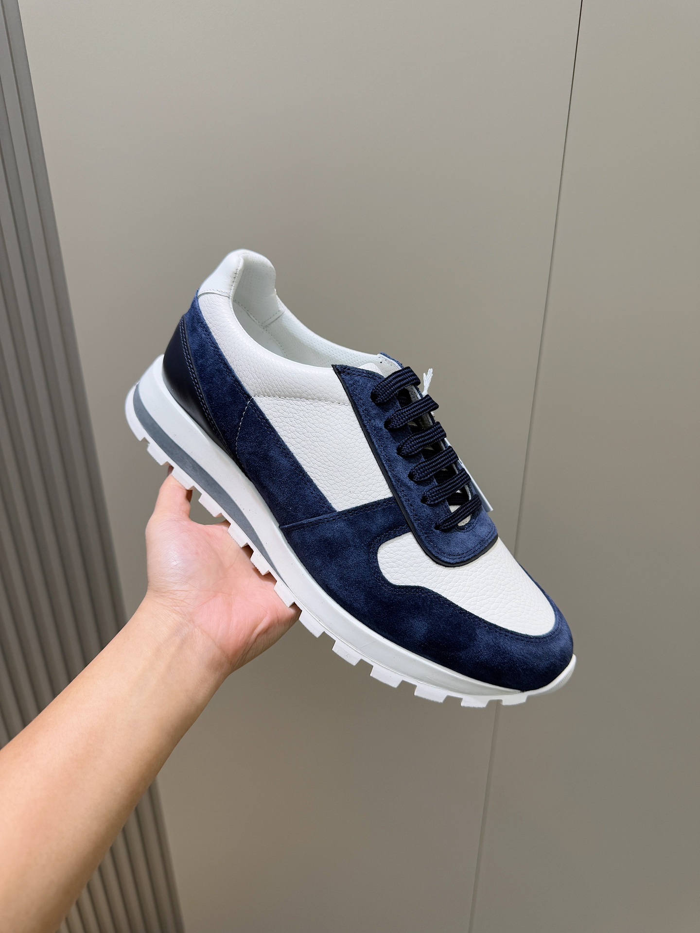 Bagsaaa Brunello Cucinelli Washed suede and calfskin runners blue