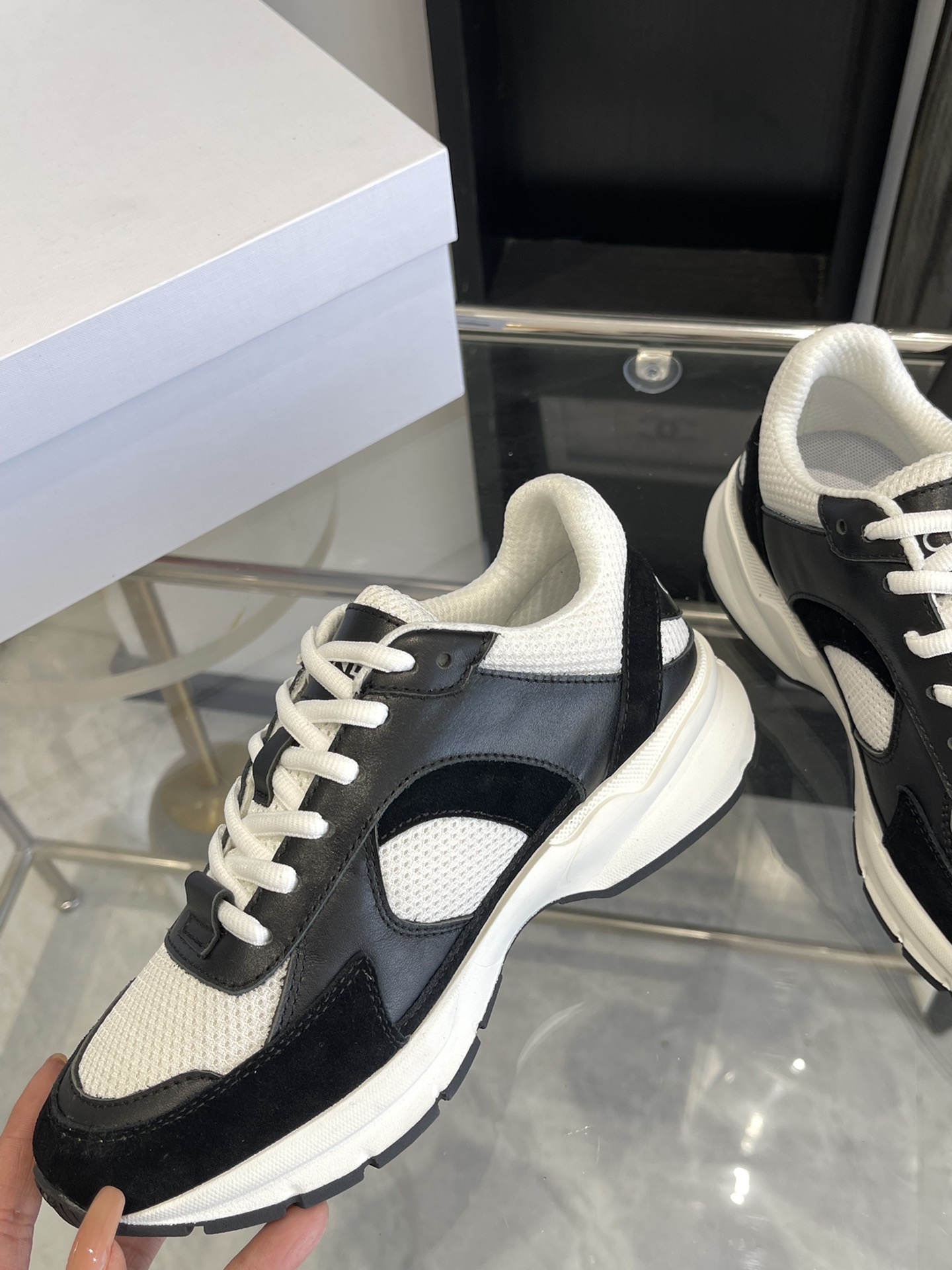 Bagsaaa Ce1i*e Runner Cr-03 Low Lace-Up Sneaker In Mesh, Suede & Calfskin Black