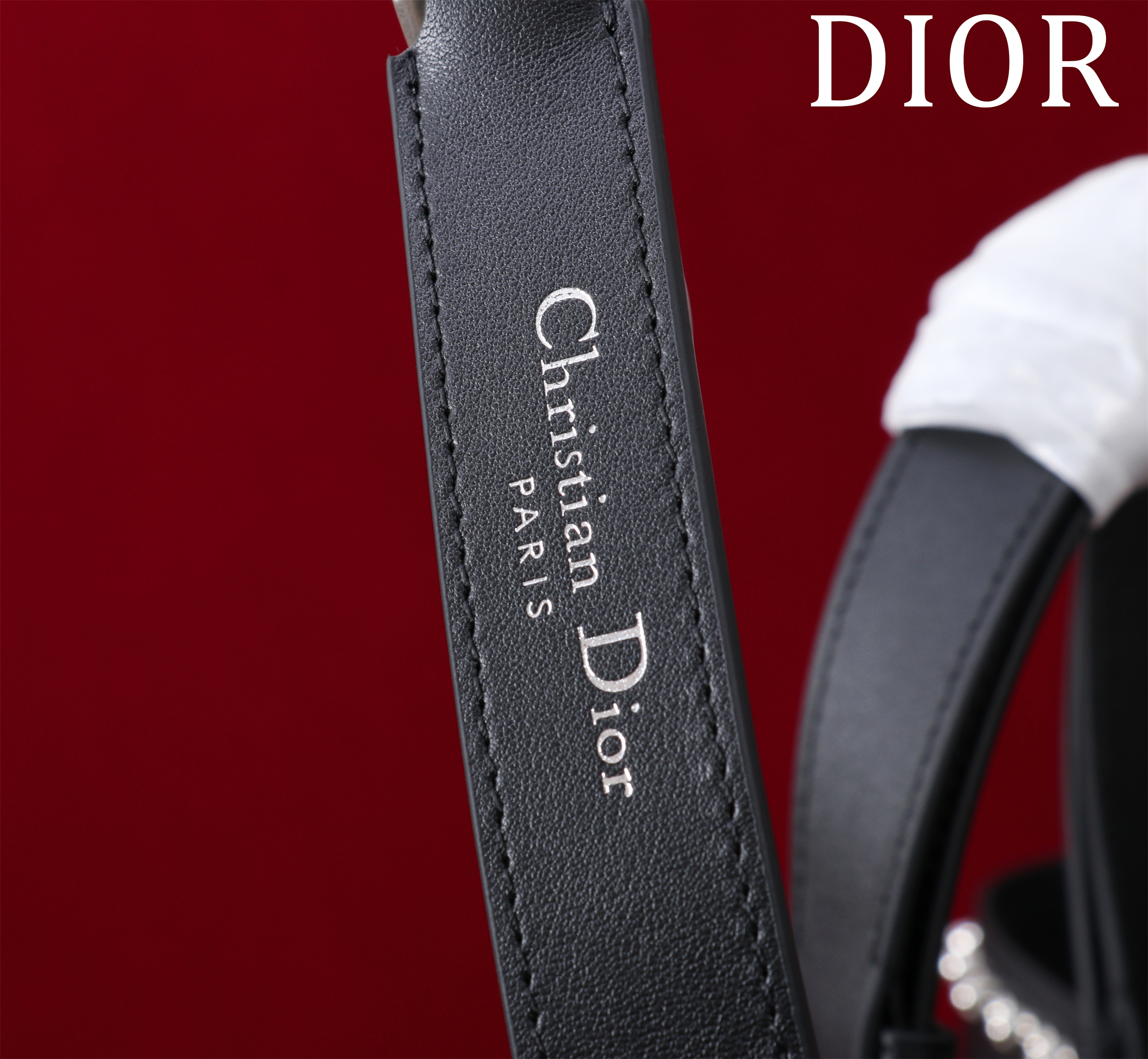 Bagsaaa Large D10r Toujours Bag Black Cannage Calfskin with Silver-Finish Studs and White Resin Pearls - 37cm