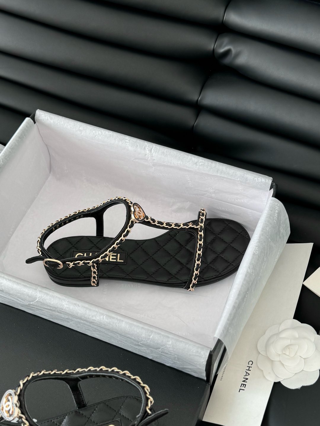 Bagsaaa Ch**el Sandals Black Lambskin G46111