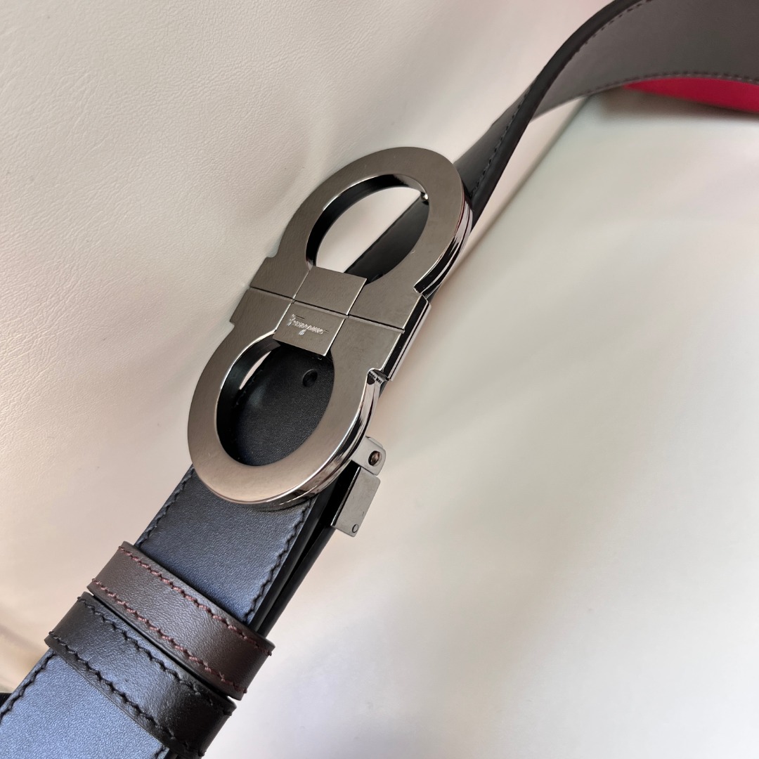 Bagsaaa Salvatore Ferragamo silver buckle belt black - 3.5cm