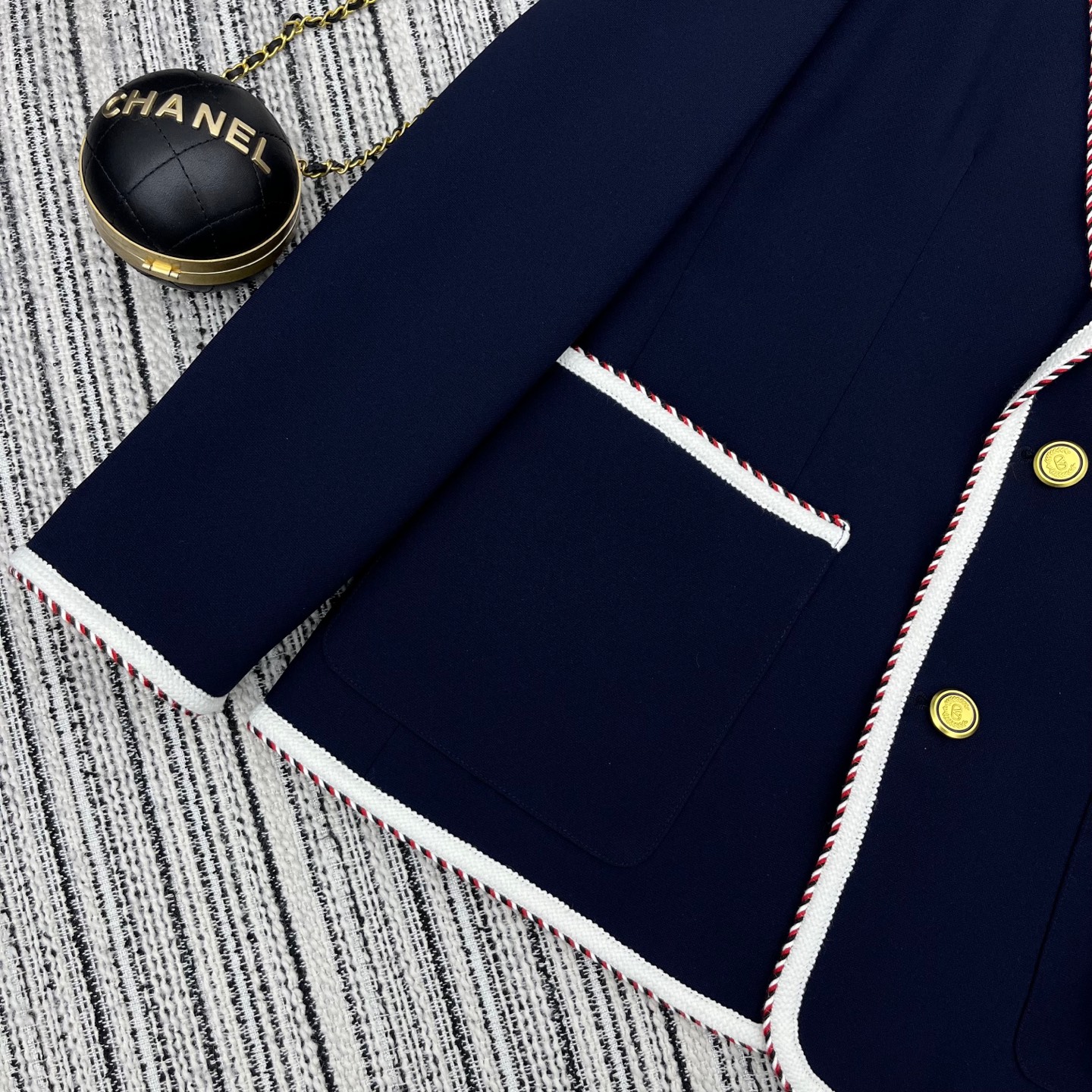 Bagsaaa Va1e*ntin0 Single-Breasted Jersey Cotton Jacket With Torchon Piping Navy
