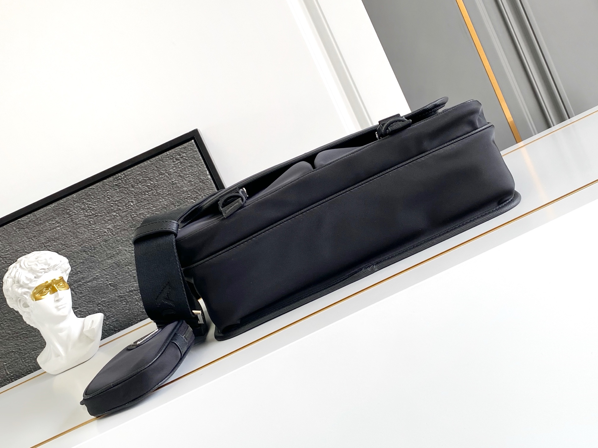 Bagsaaa Pra*a Re-Nylon and Saffiano leather shoulder bag 2VD768 black - 32cm