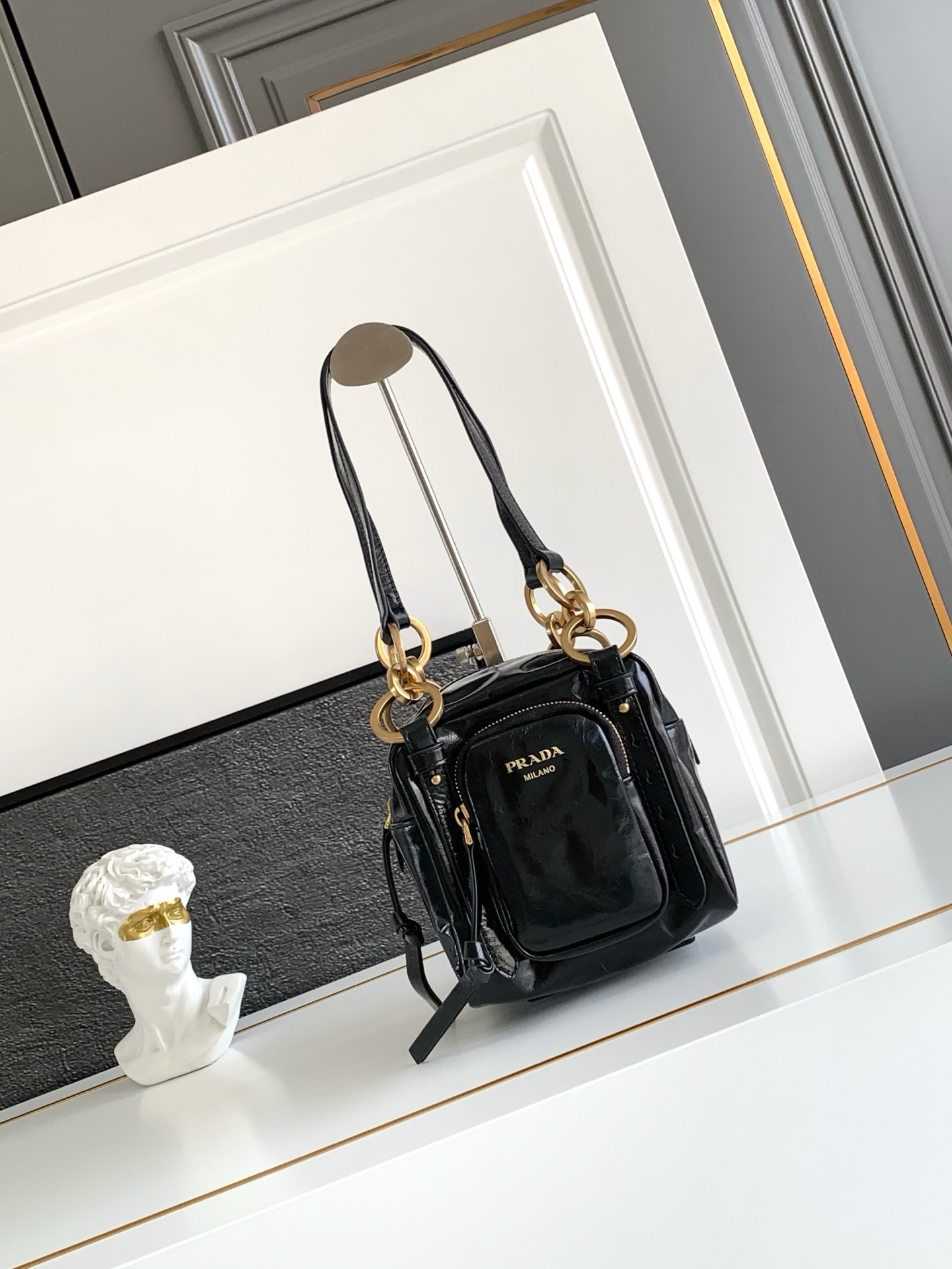 Bagsaaa Pra*a Dangle leather top-handle mini-bag 1BB137 black - 14.5cm