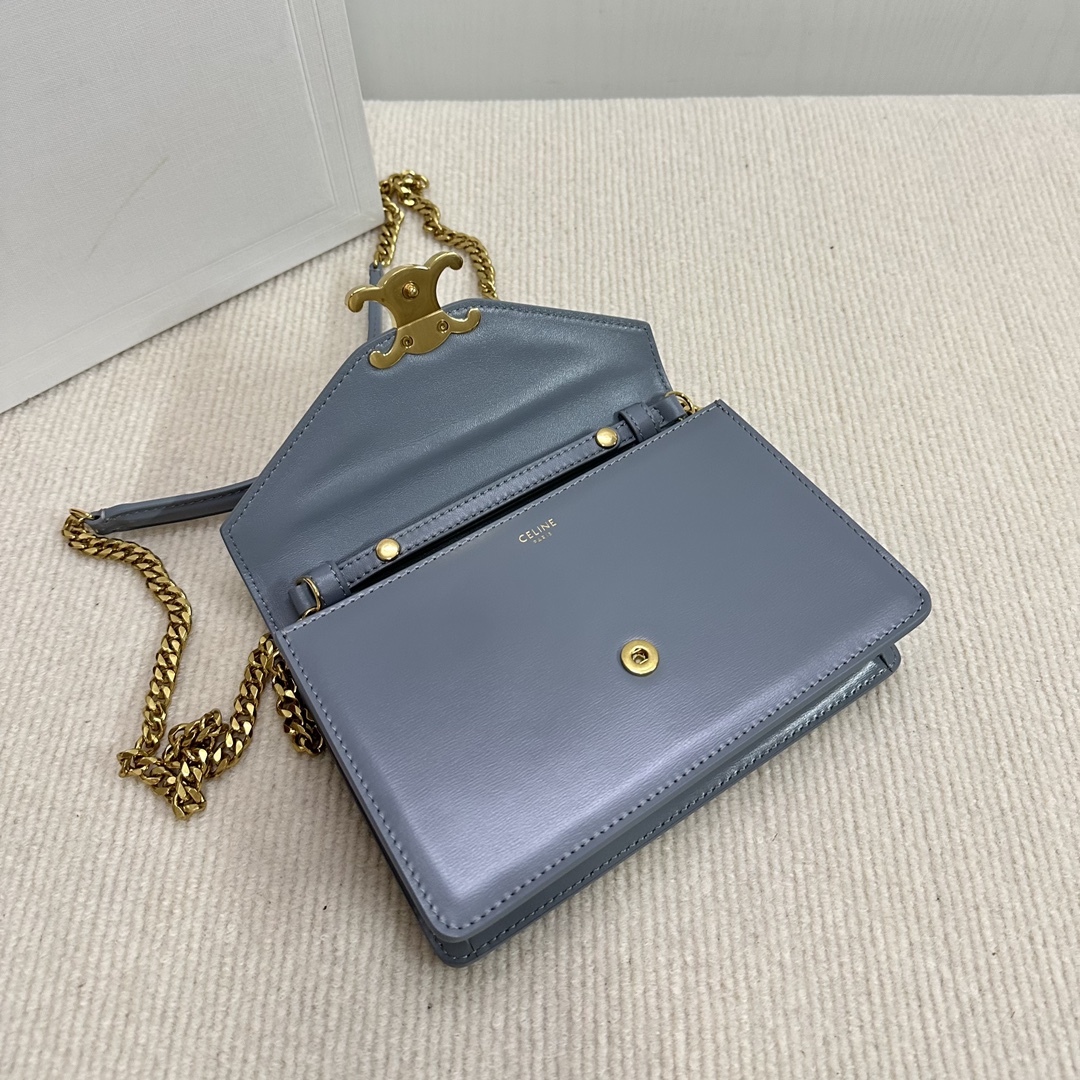 Bagsaaa Ce1i*e Wallet On Chain Margo In Shiny Calfskin 10L033 Blue - 19.5cm