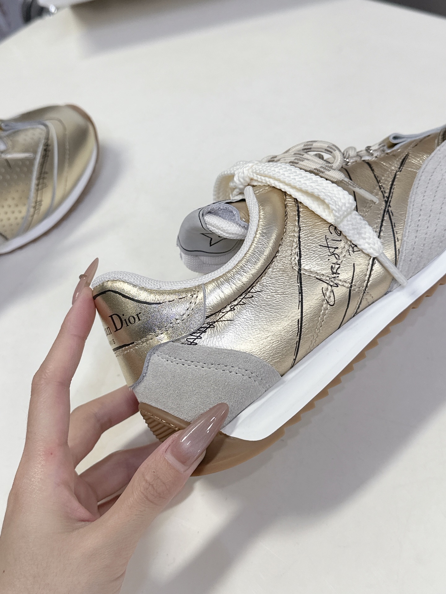 Bagsaaa D10r D-Sketch Sneaker Gold-Tone Crinkled Lambskin and Laminated Calfskin