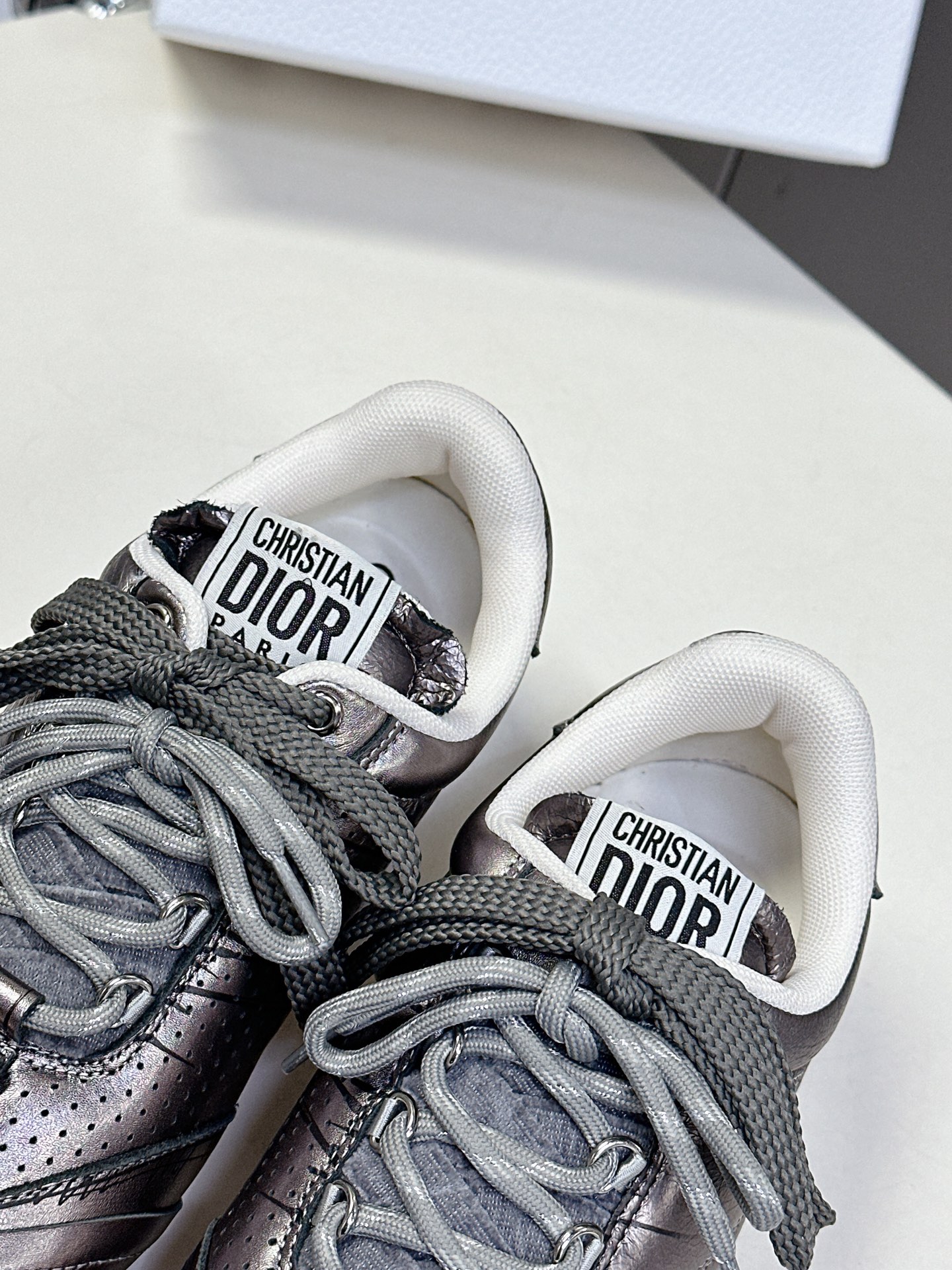 Bagsaaa D10r D-Sketch Sneaker Silver-Tone Crinkled Lambskin and Laminated Calfskin