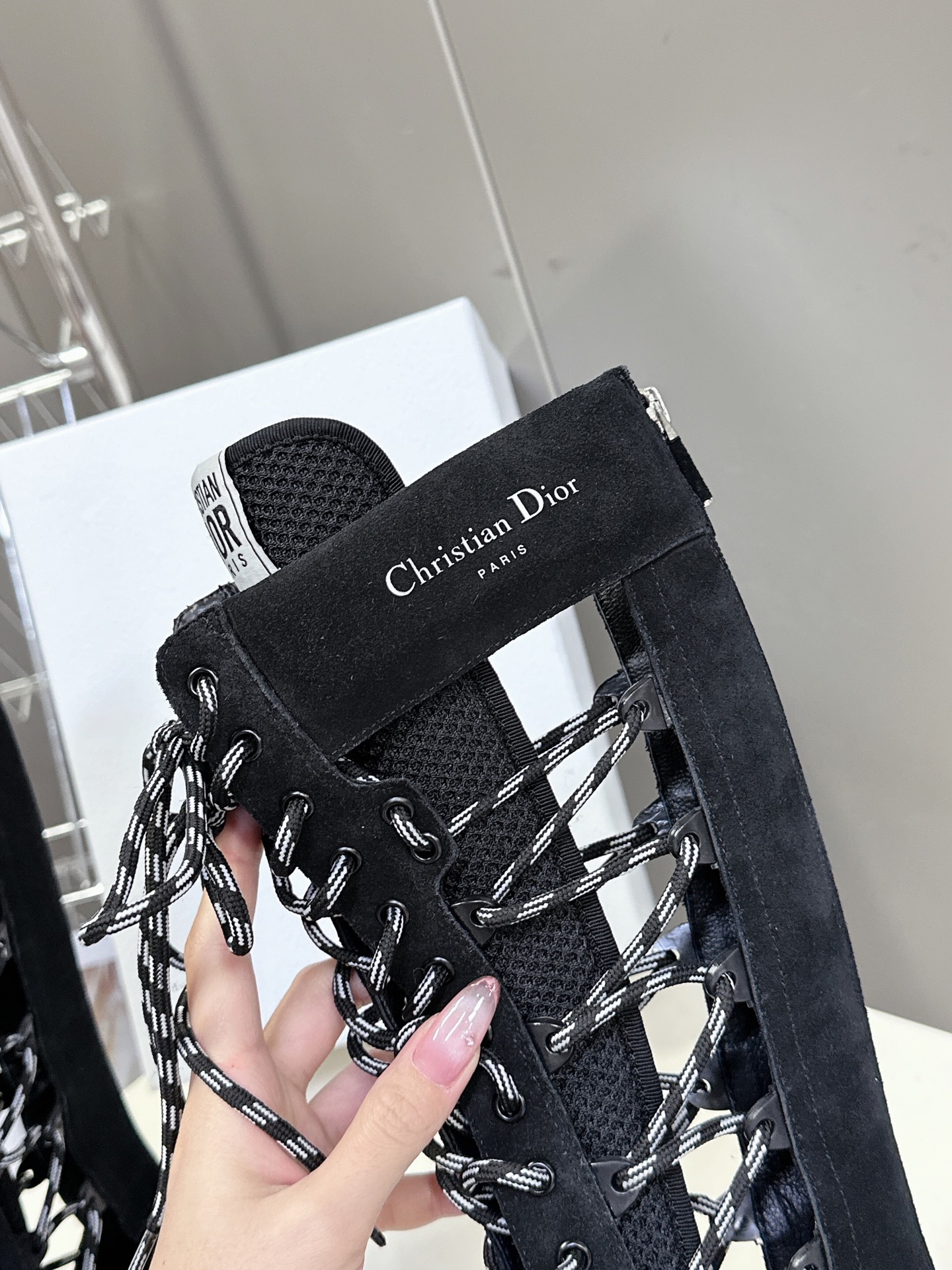 Bagsaaa Get D10r Knee-High Sneaker Black Suede Calfskin and Two-Tone Laces