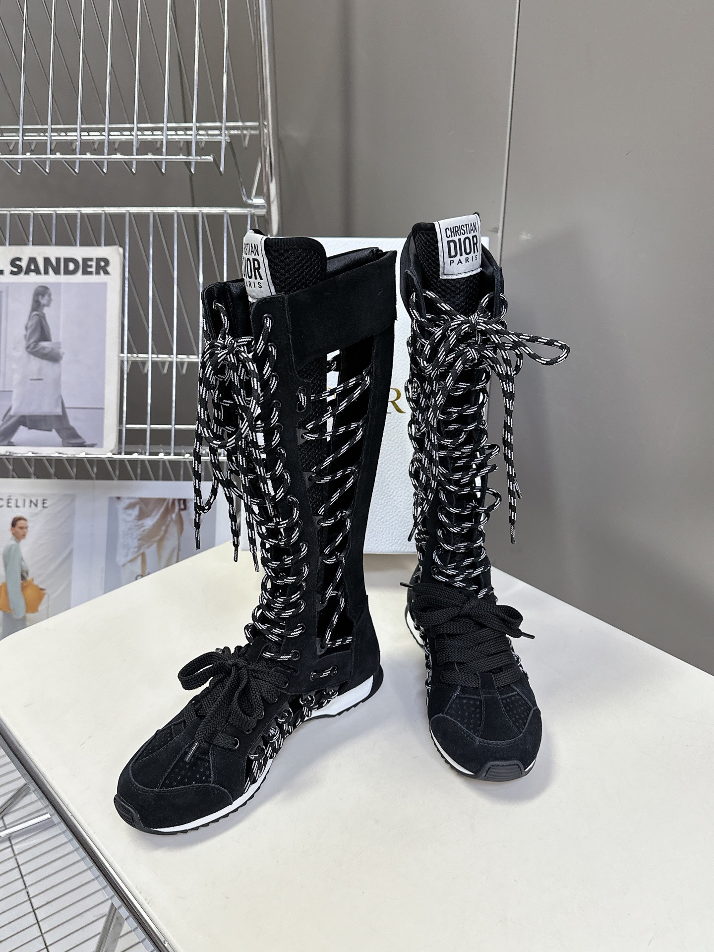 Bagsaaa Get D10r Knee-High Sneaker Black Suede Calfskin and Two-Tone Laces