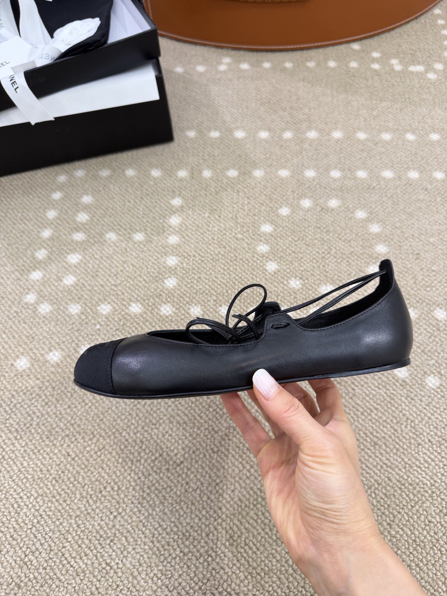 Bagsaaa Ch**el Mary Janes Black Lambskin & Grosgrain G46324