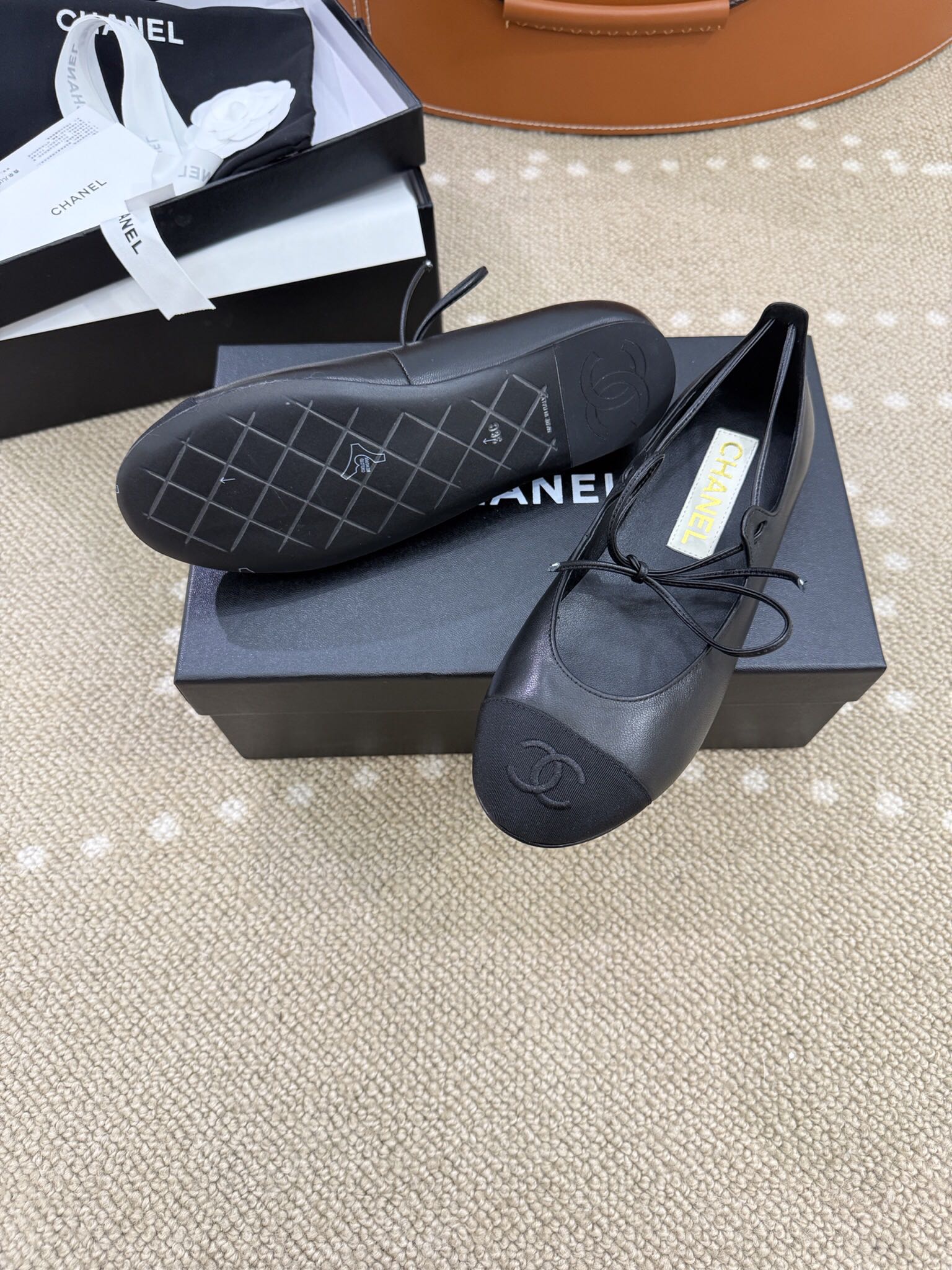 Bagsaaa Ch**el Mary Janes Black Lambskin & Grosgrain G46324