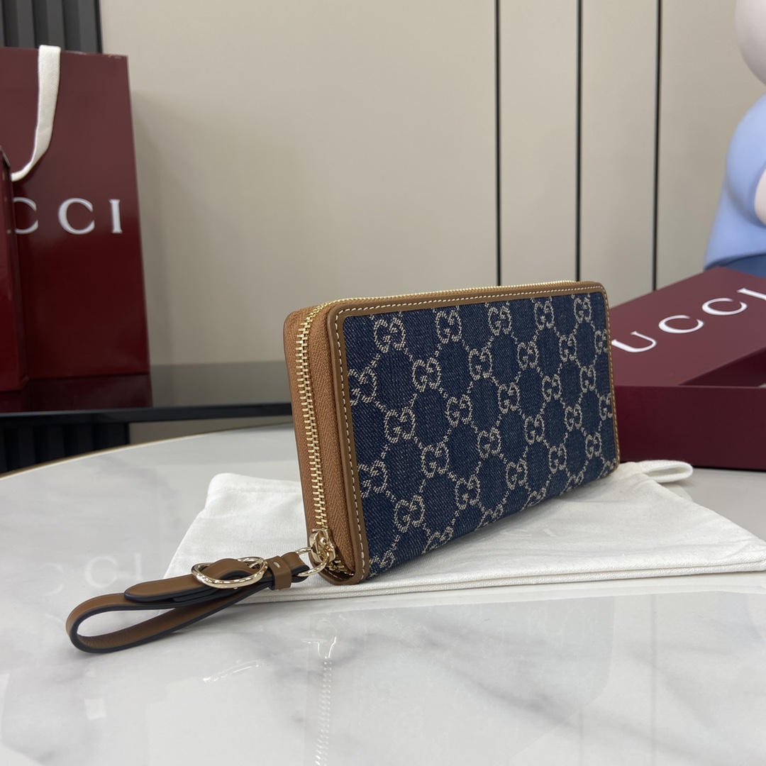 Bagsaaa Gvc*1 GG Emblem zip around wallet 819122 blue denim - 19.5cm