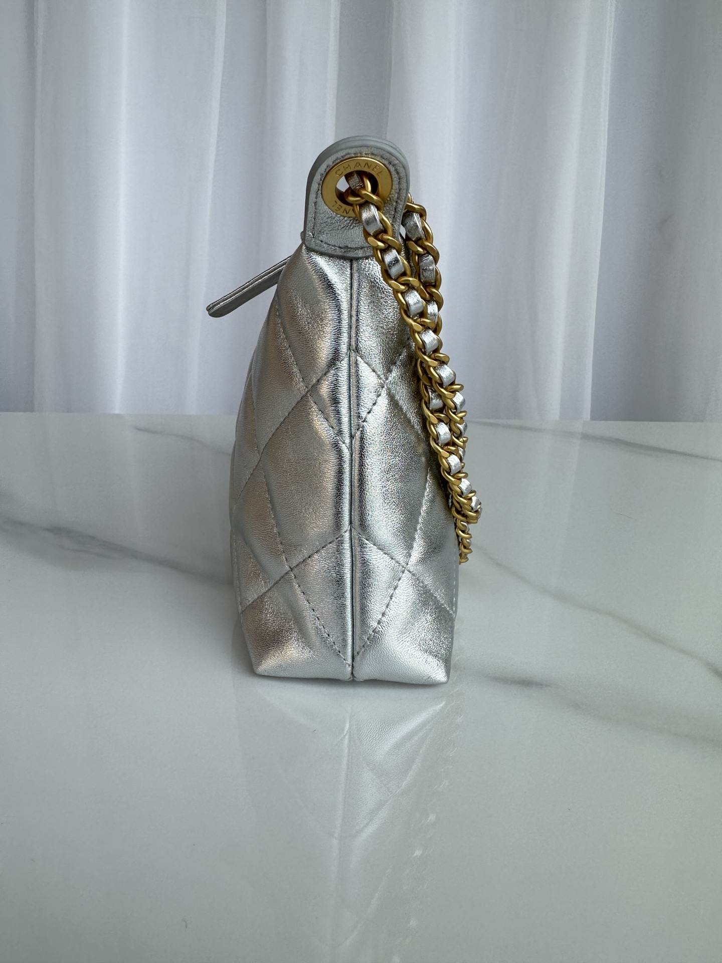 Bagsaaa Ch**el Hobo Handbag AS5528 Silver - 26cm