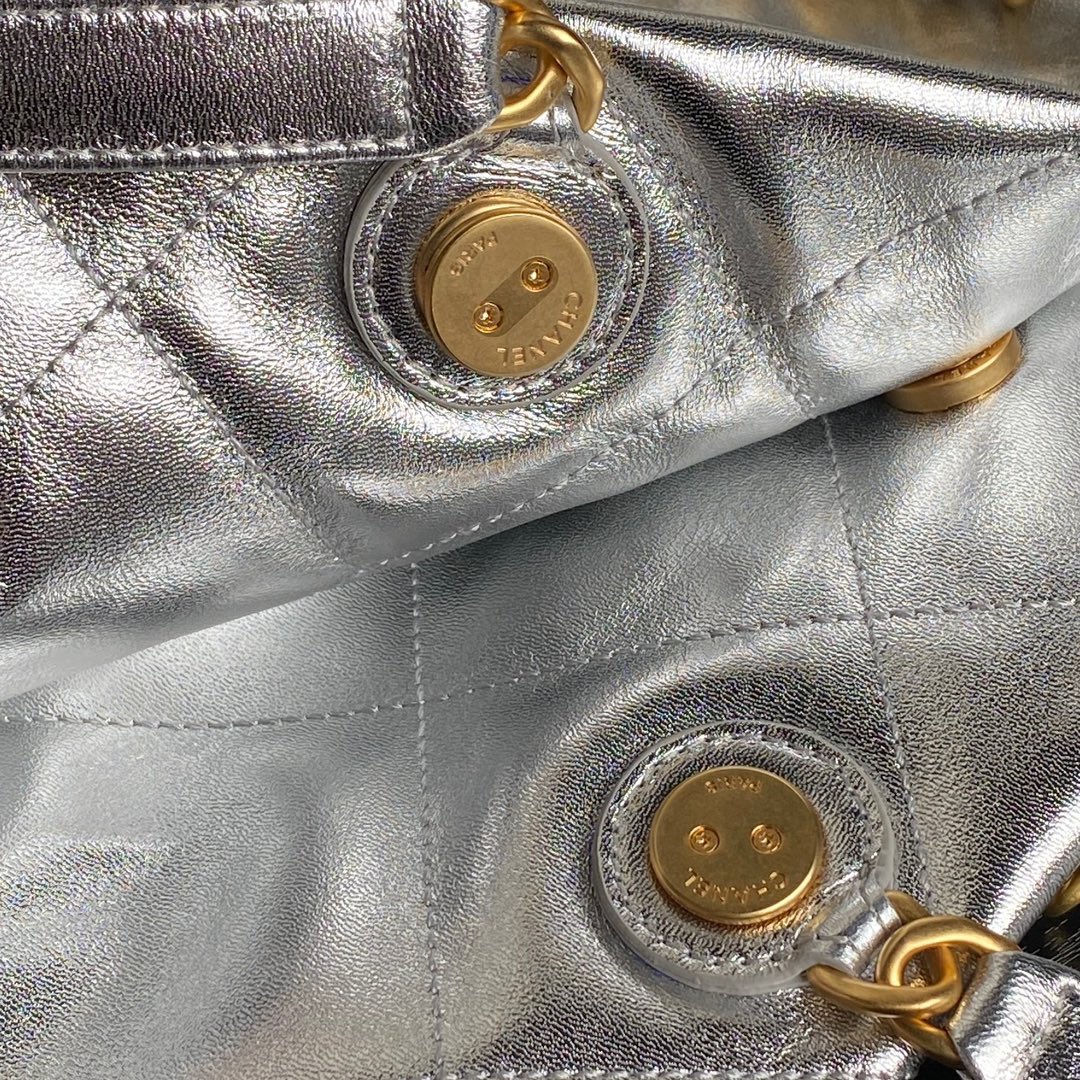 Bagsaaa Ch**el Shopping Bag AS5315 Silver Lambskin - 34 x 36 x 12cm