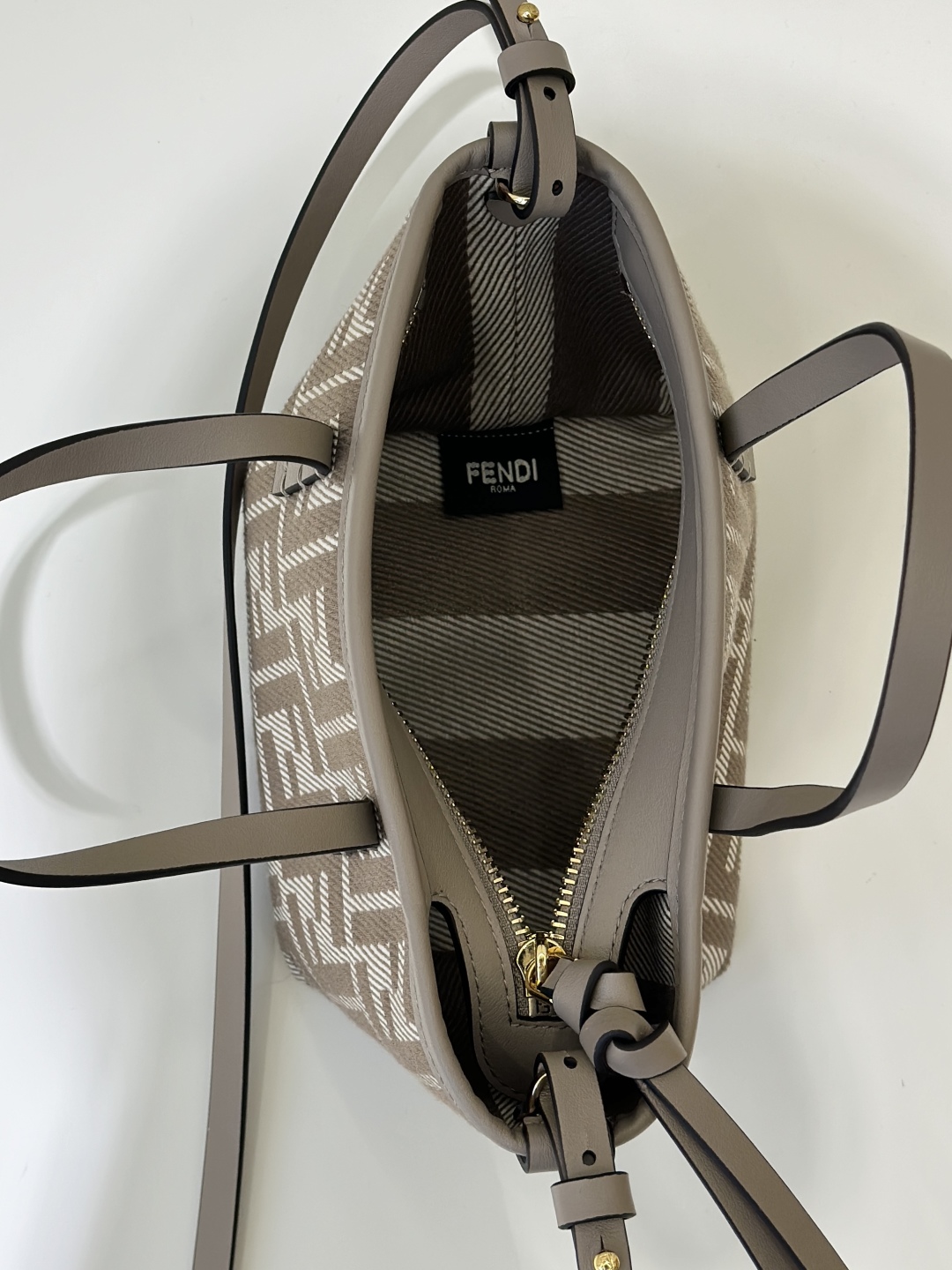 Bagsaaa F**di Mini Roll Dove grey denim-effect FF jacquard mini-bag - 16cm