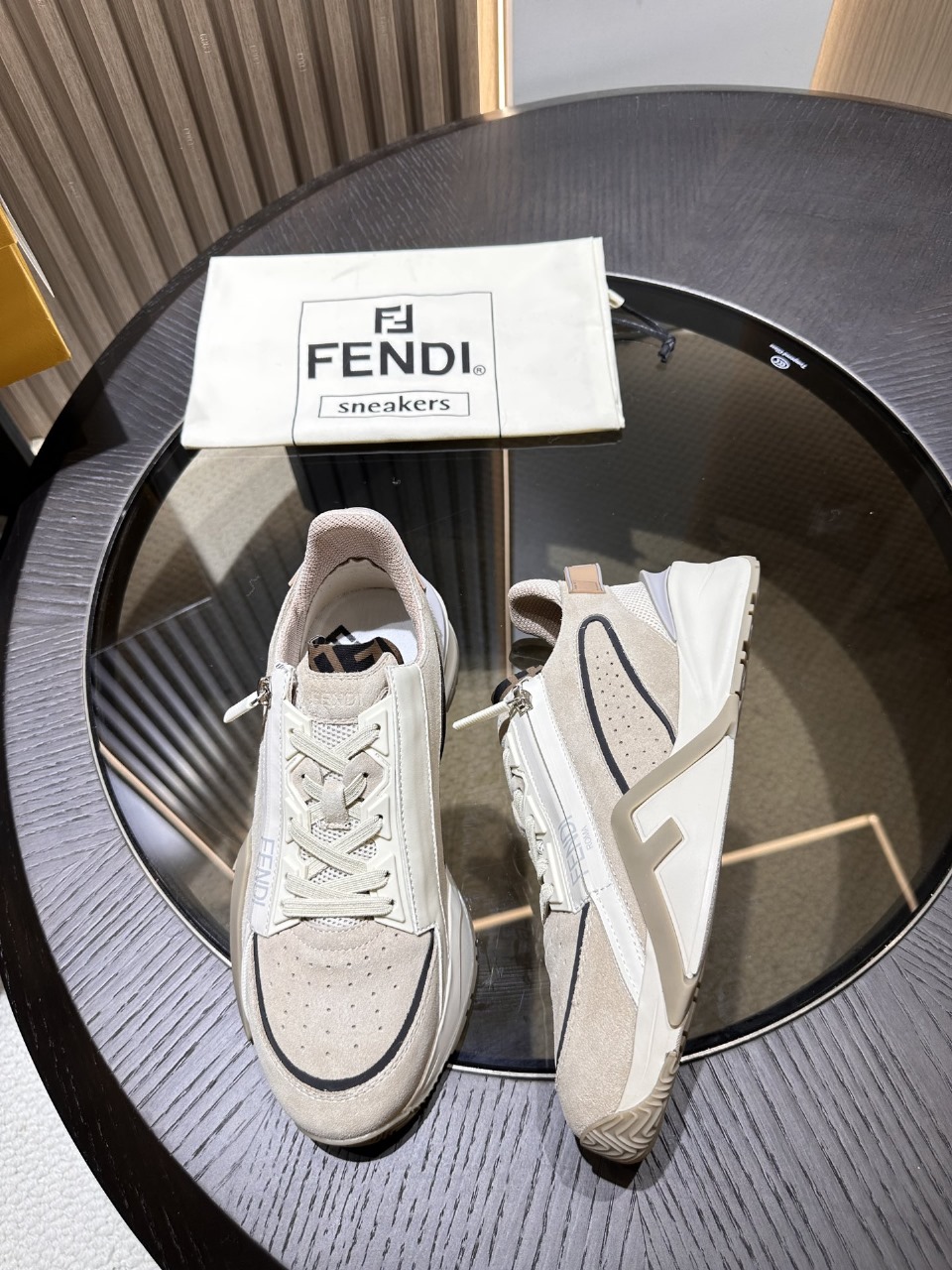 Bagsaaa F**di Flow Suede Beige Low Top Sneakers