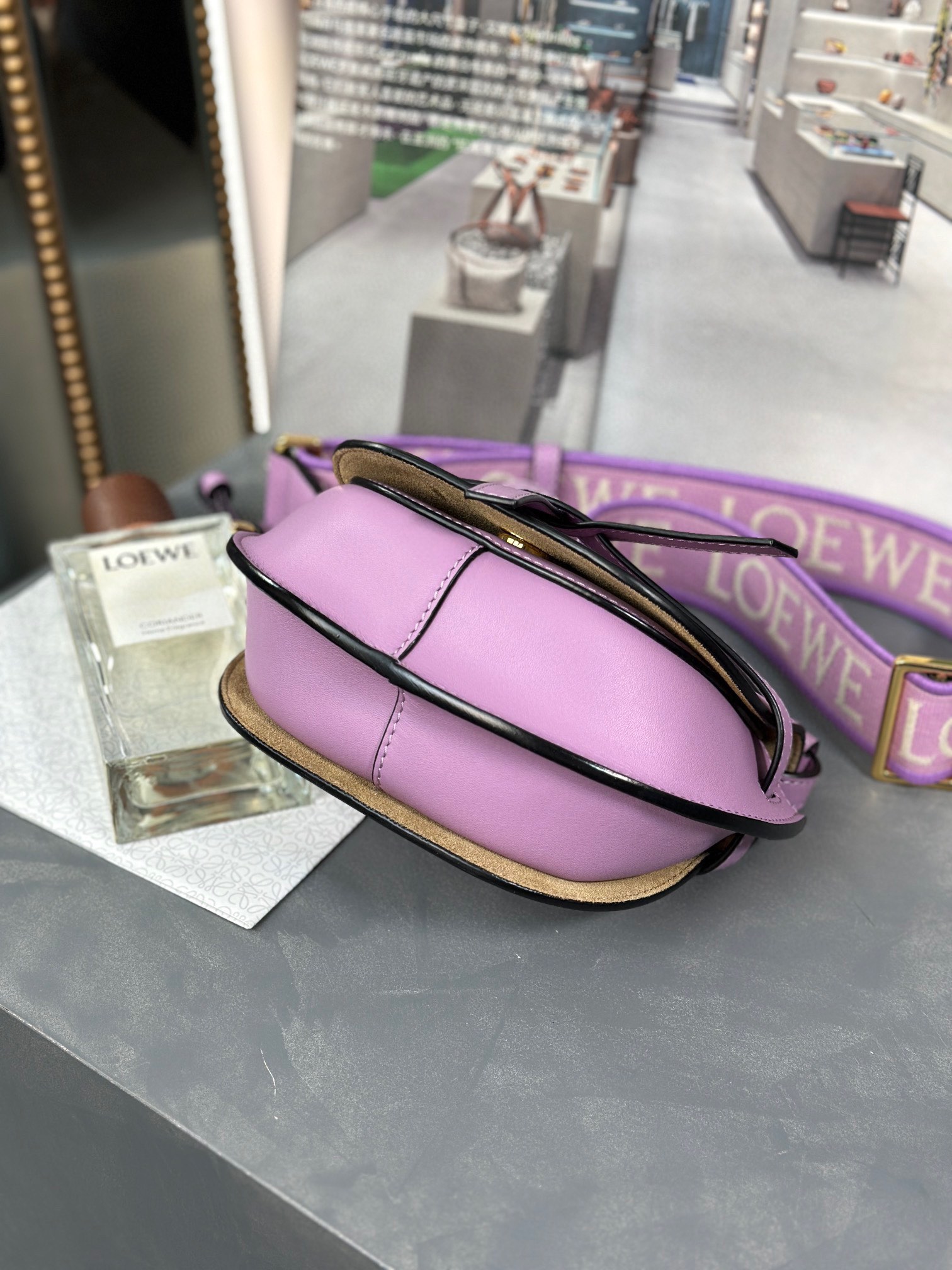 Bagsaaa L0ew* Gate Dual Mini Leather Crossbody Bag Purple - 15cm