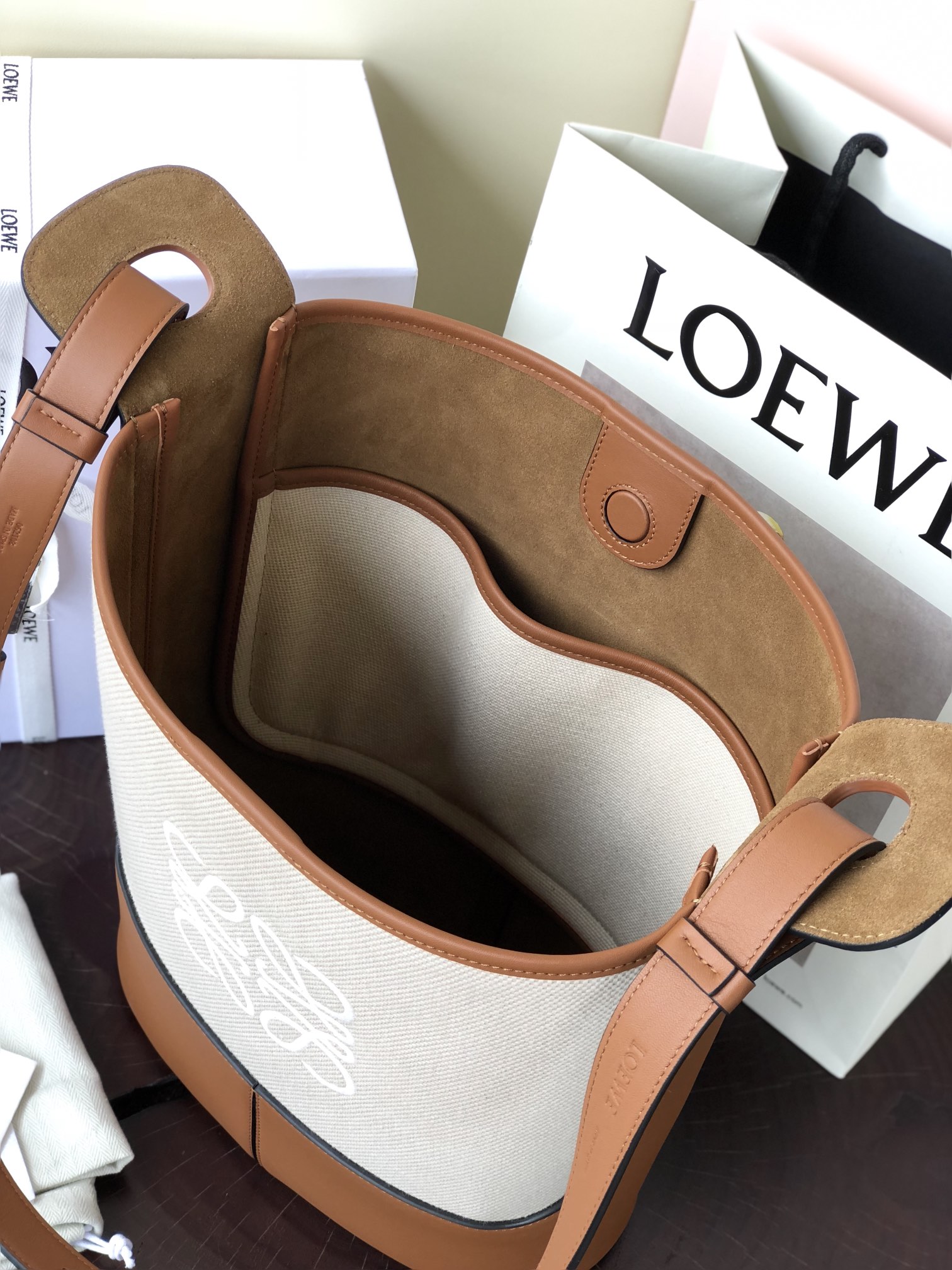 Bagsaaa L0ew* Hobo Embroidered Canvas And Leather Shoulder Bag - 32cm
