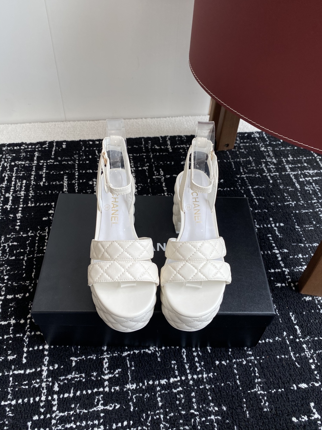 Bagsaaa Ch**el Sandals G46427 White Lambskin - 9cm