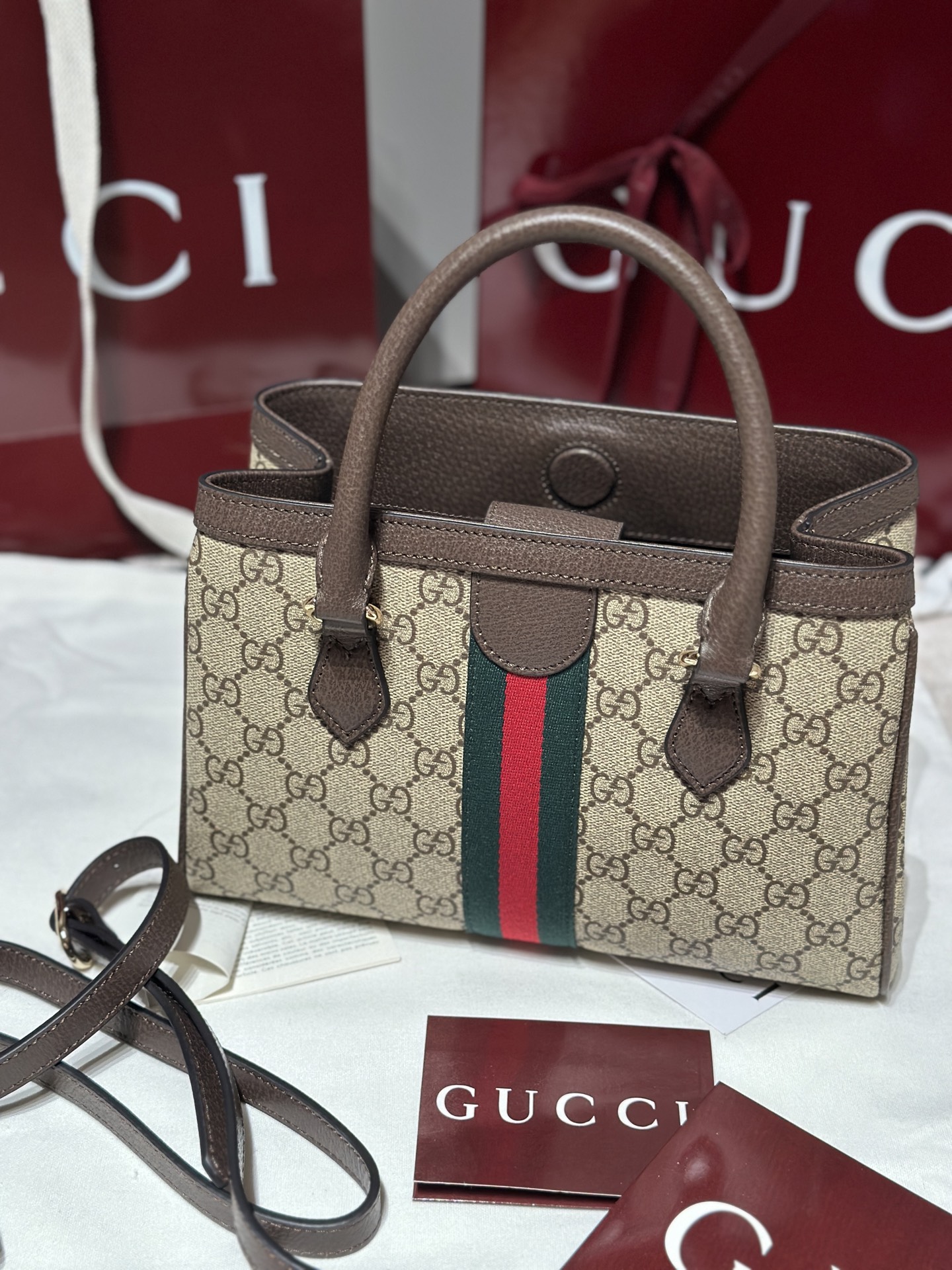 Bagsaaa Gvc*1 Ophidia small tote bag 836840 beige & brown - 25.5cm