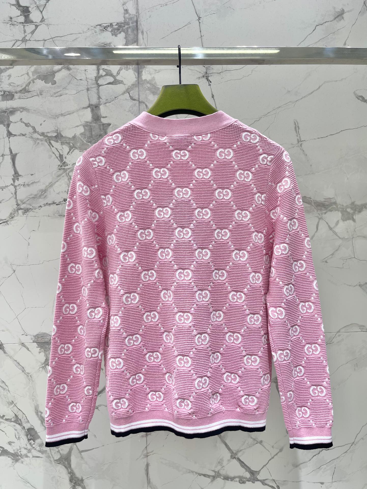 Bagsaaa Gvc*1 Cotton cardigan with GG intarsia in pink and ivory