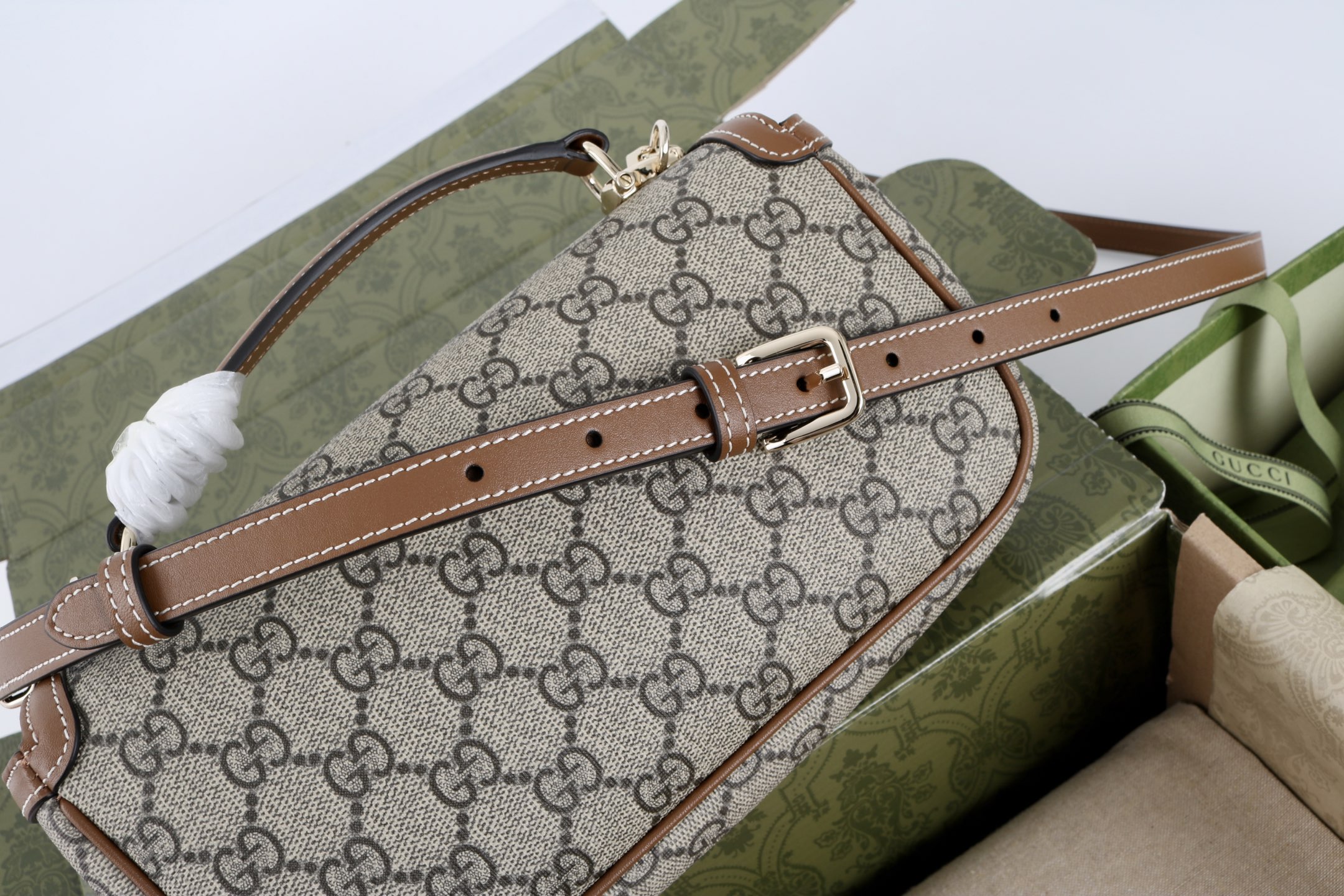 Bagsaaa Gvc*1 Horsebit 1955 small top handle bag 815206 Brown & Beige - 22cm