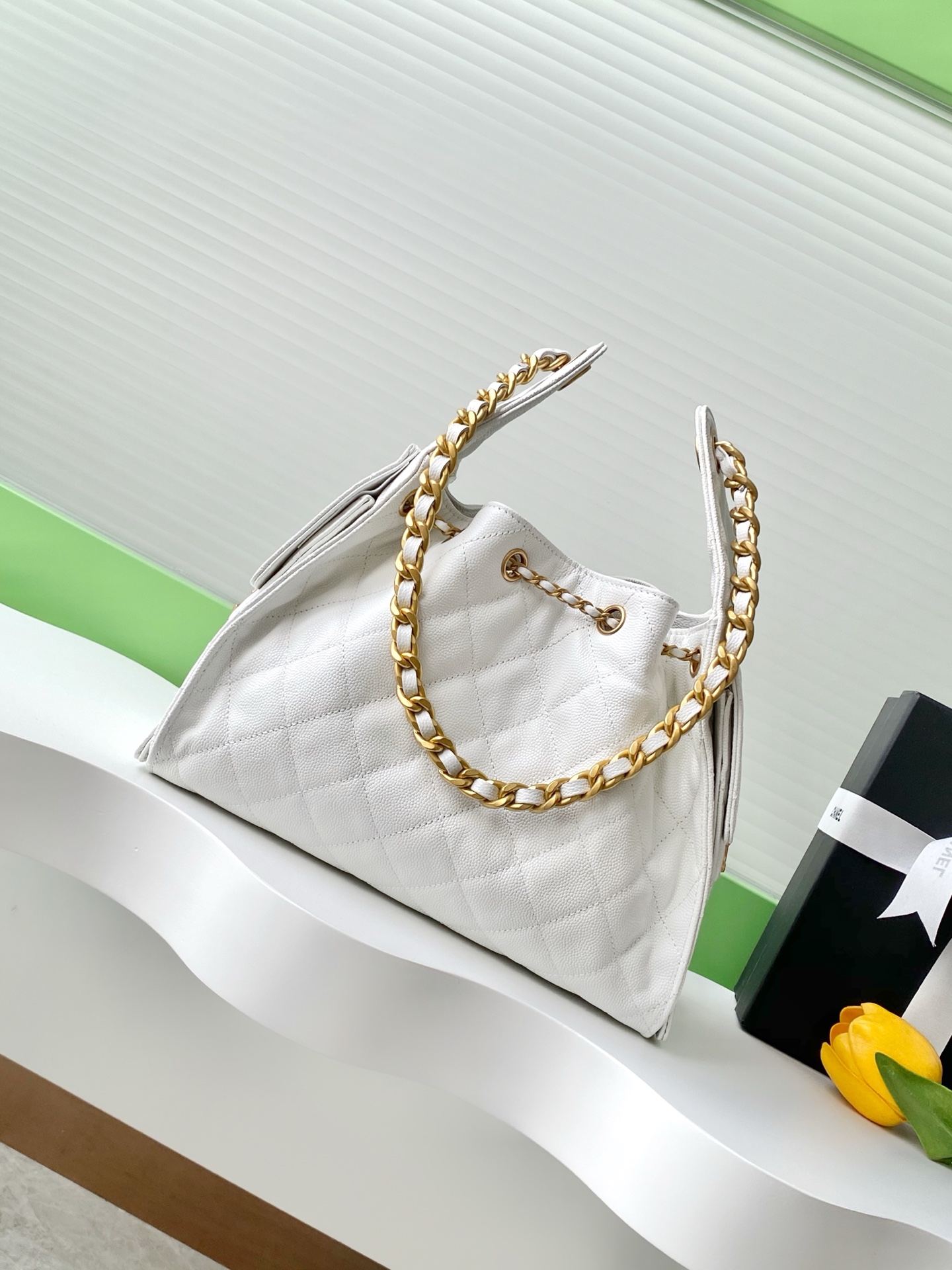 Bagsaaa Ch**el 25 Small Handbag AS5293 white grained - 30cm