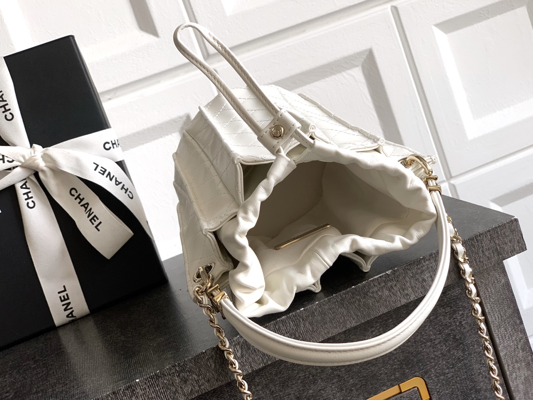 Bagsaaa Ch**el Mini Bucket Bag AS5486 White Lambskin - 15.2 x 14 x 14cm