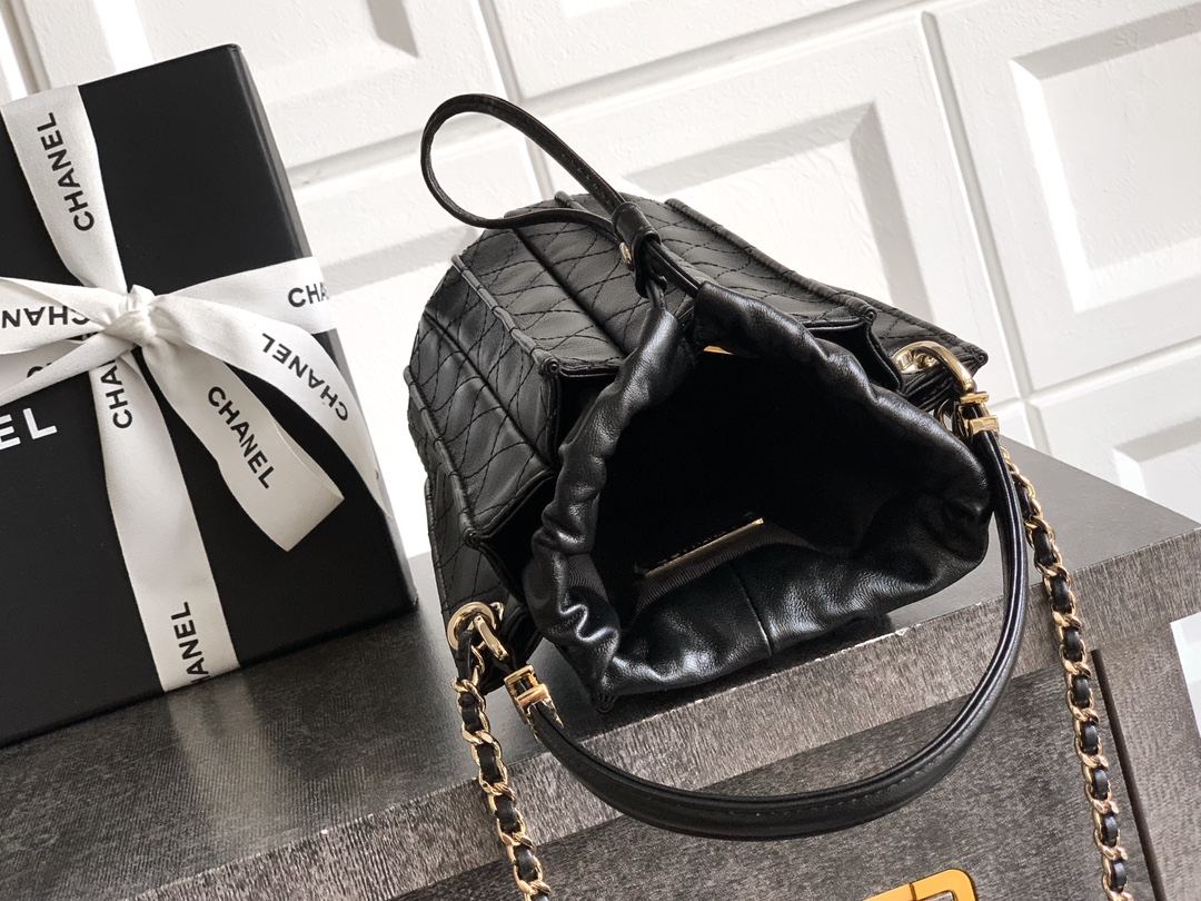 Bagsaaa Ch**el Mini Bucket Bag AS5486 Black Lambskin - 15.2 x 14 x 14cm