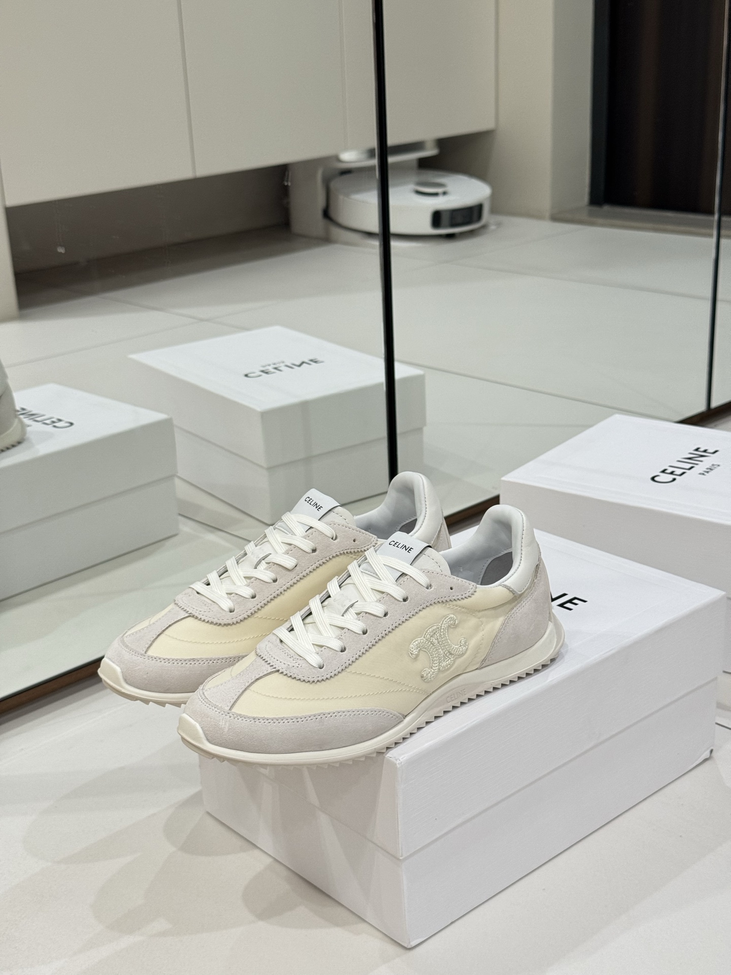 Bagsaaa Ce1i*e Racer - Low Top Sneaker In Nylon Suede And Calfskin Vanilla
