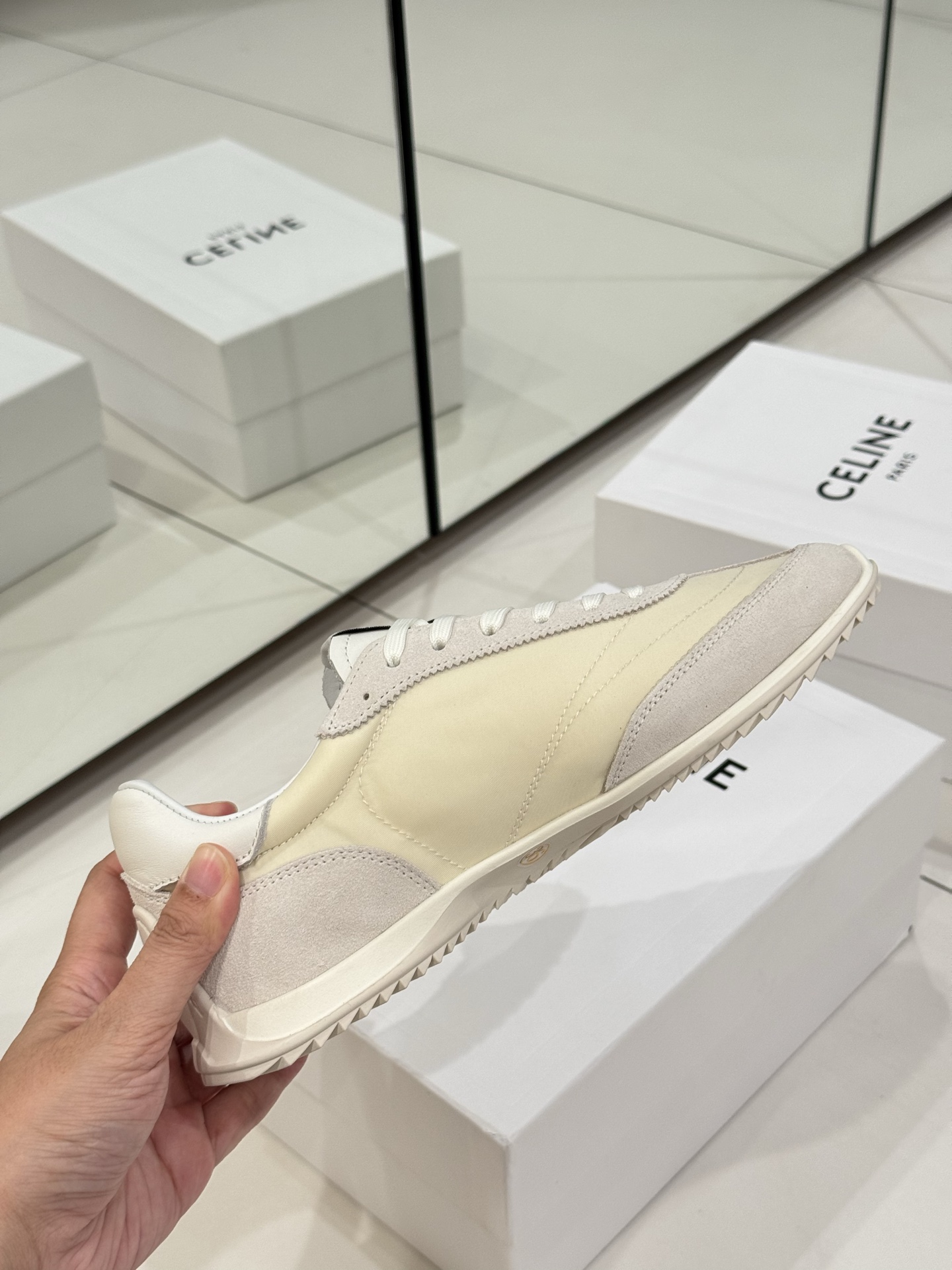 Bagsaaa Ce1i*e Racer - Low Top Sneaker In Nylon Suede And Calfskin Vanilla