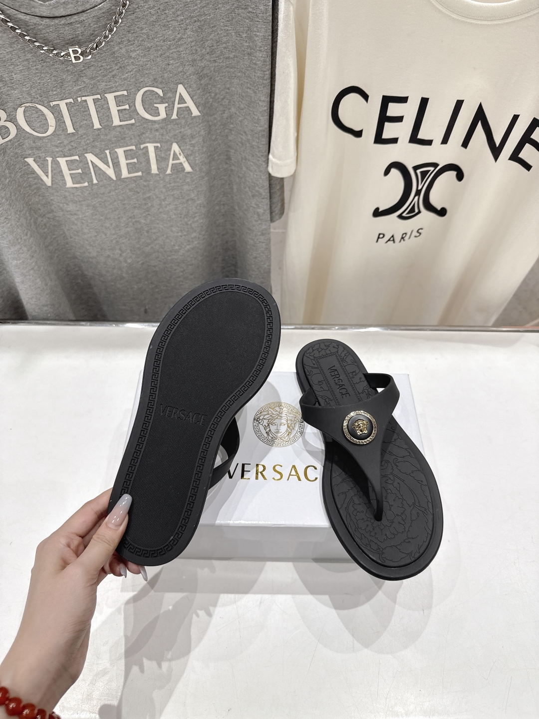 Bagsaaa Versace Alia Rubber Flat Sandals black