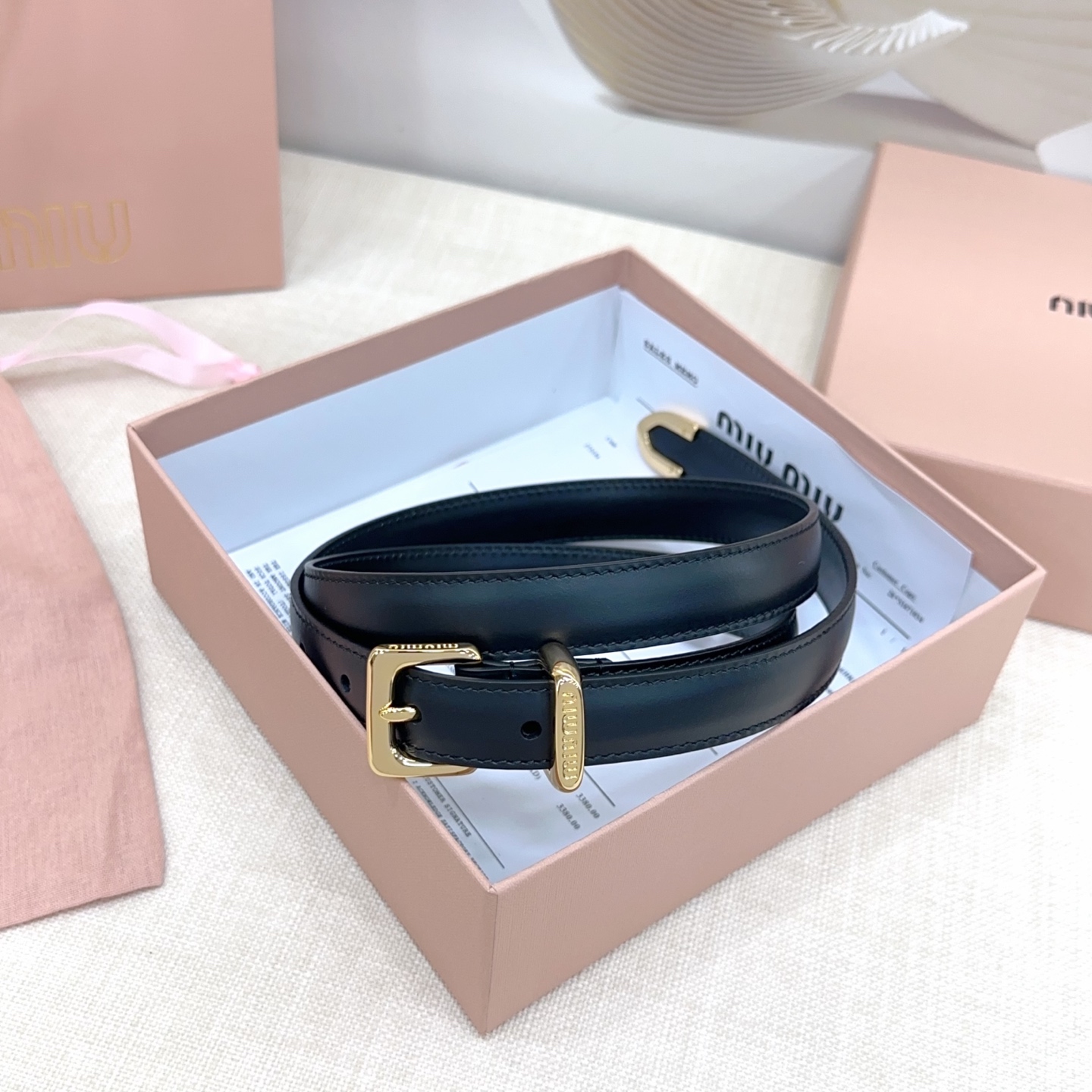 Bagsaaa Miu Miu Belt Black & Gold - 2cm